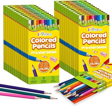 Shemira 12 Pack 144 Count Colored Pencils Bulk Set for Kids, Pre-sharpened Coloring Pencil in 12 Colors, Erasable Color Pencils, School Supplies for Kids Teachers, Back to School Supplies