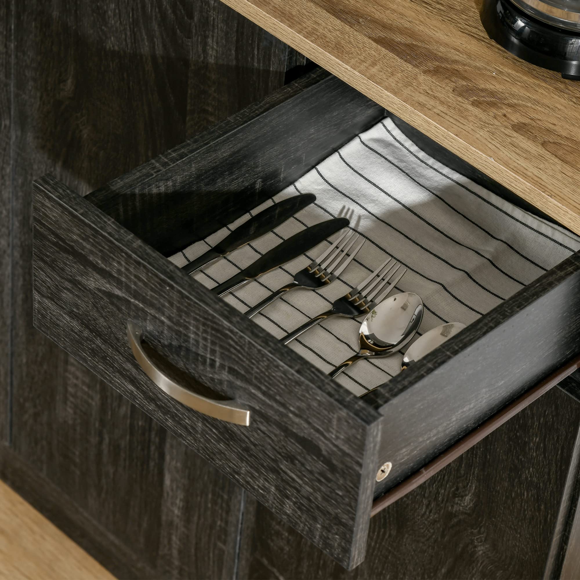 HOMCOM Credenza Cucina con Armadietti, Cassetto e Piano Portamicroonde, Mobile Dispensa Stretto con Ante e Ripiani Regolabili, Mobile Cucina per Soggiorno, Sala da Pranzo, 101x39x180 cm, Nero