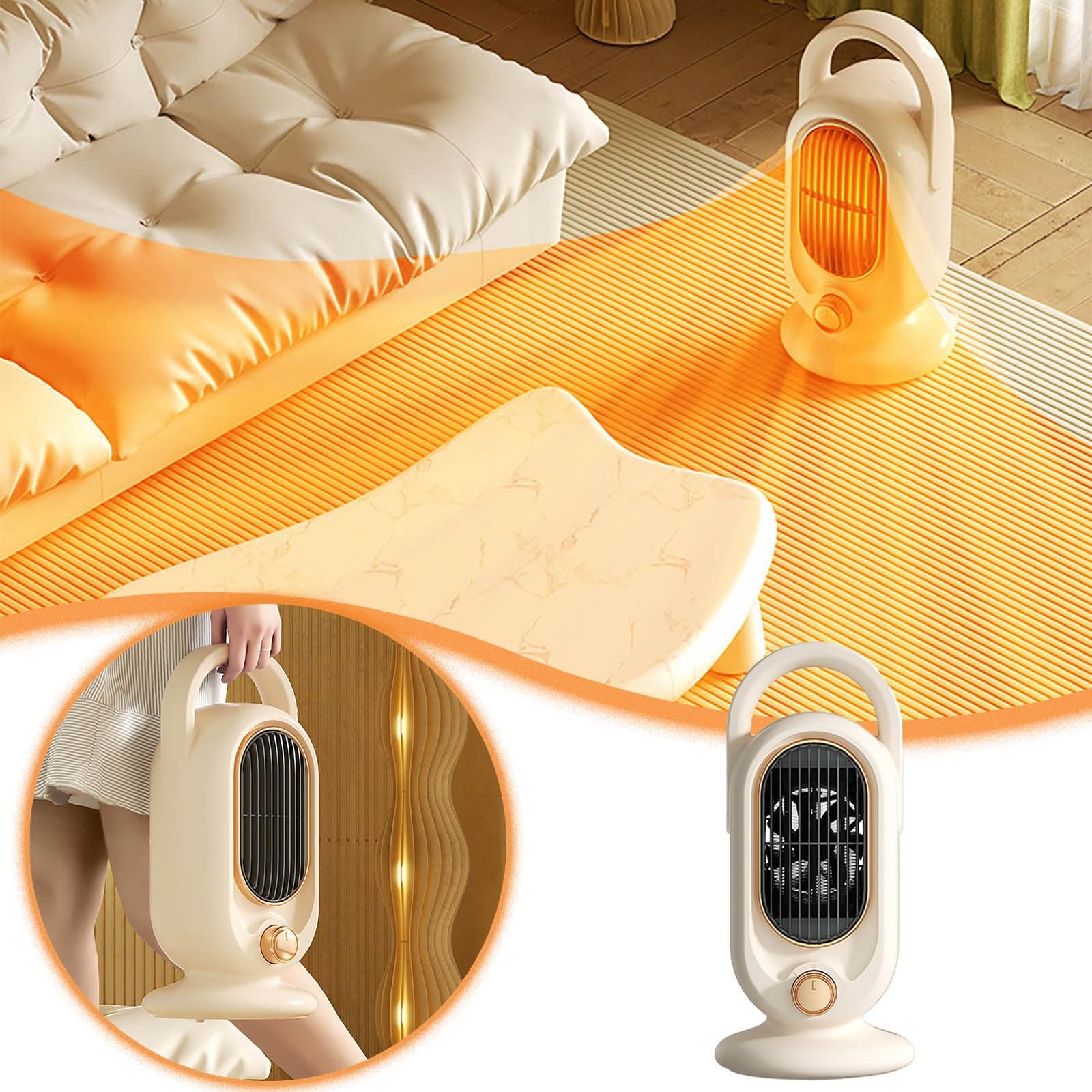 Calentador Solar Pequeño Eléctrico de Escritorio para Baño, Dormitorio con Ventilador Caliente, Ahorro de Energía (White, One Size)