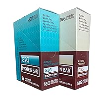 Vista 1 de G2G Barra de proteínas, para amantes de la mantequilla de almendras, paquete de 2, 1 caja de chips de chocolate de almendras y 1 caja de coco