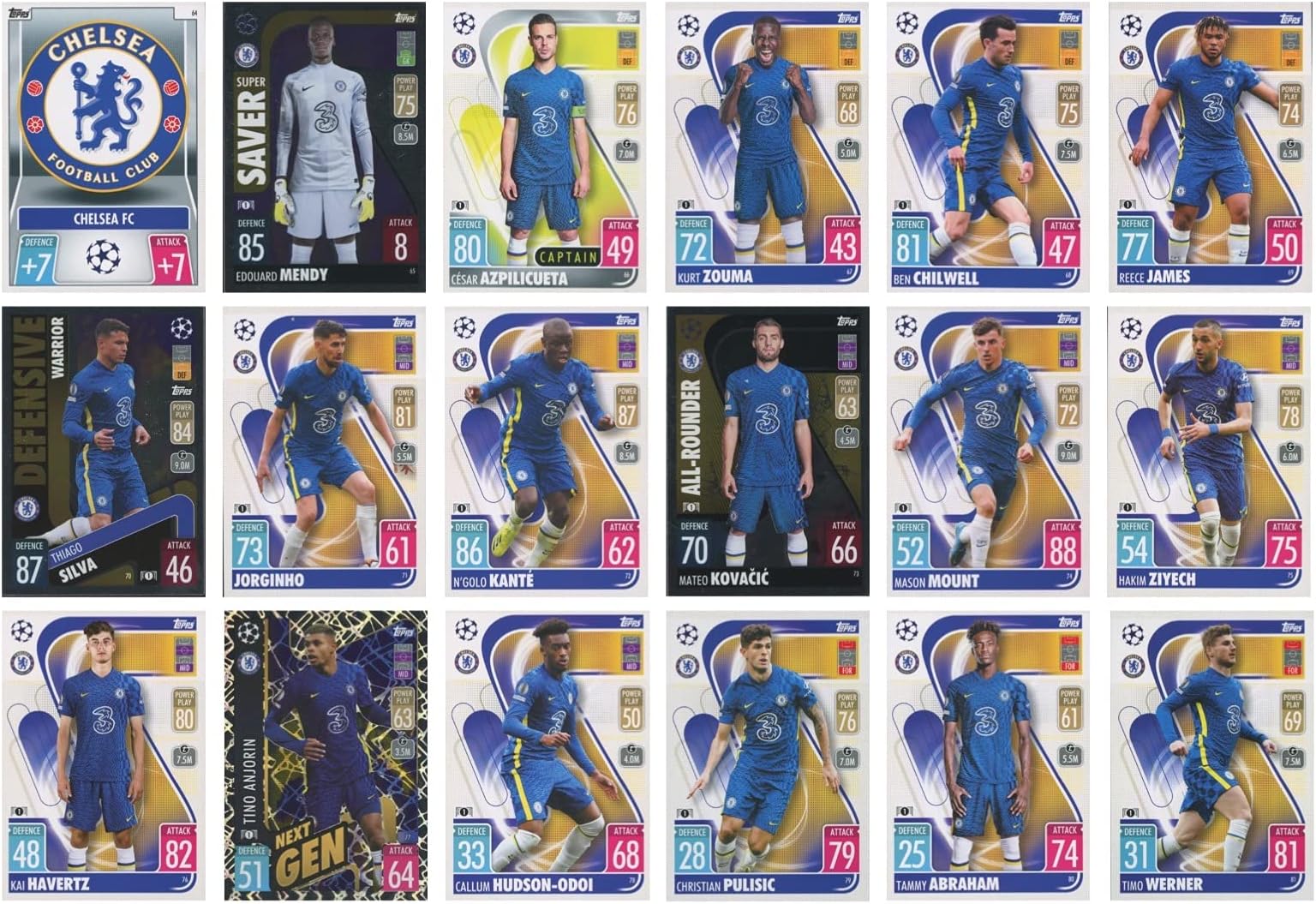 TOPPS MATCH ATTAX 2021/22 Full 18 Card Team Set Chelsea