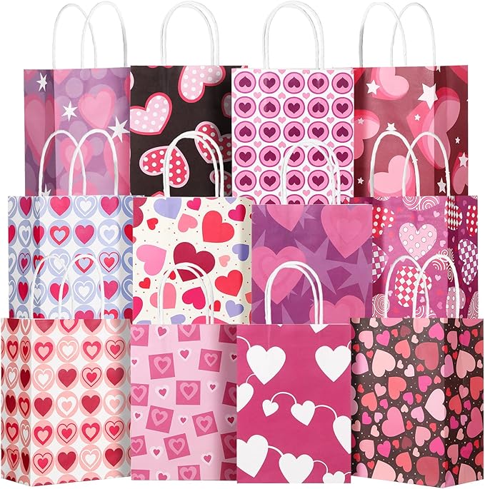 Yexiya 120 Pieces Valentine's Day Paper Party Favor Bags with Handles Gift Bags Bulk
