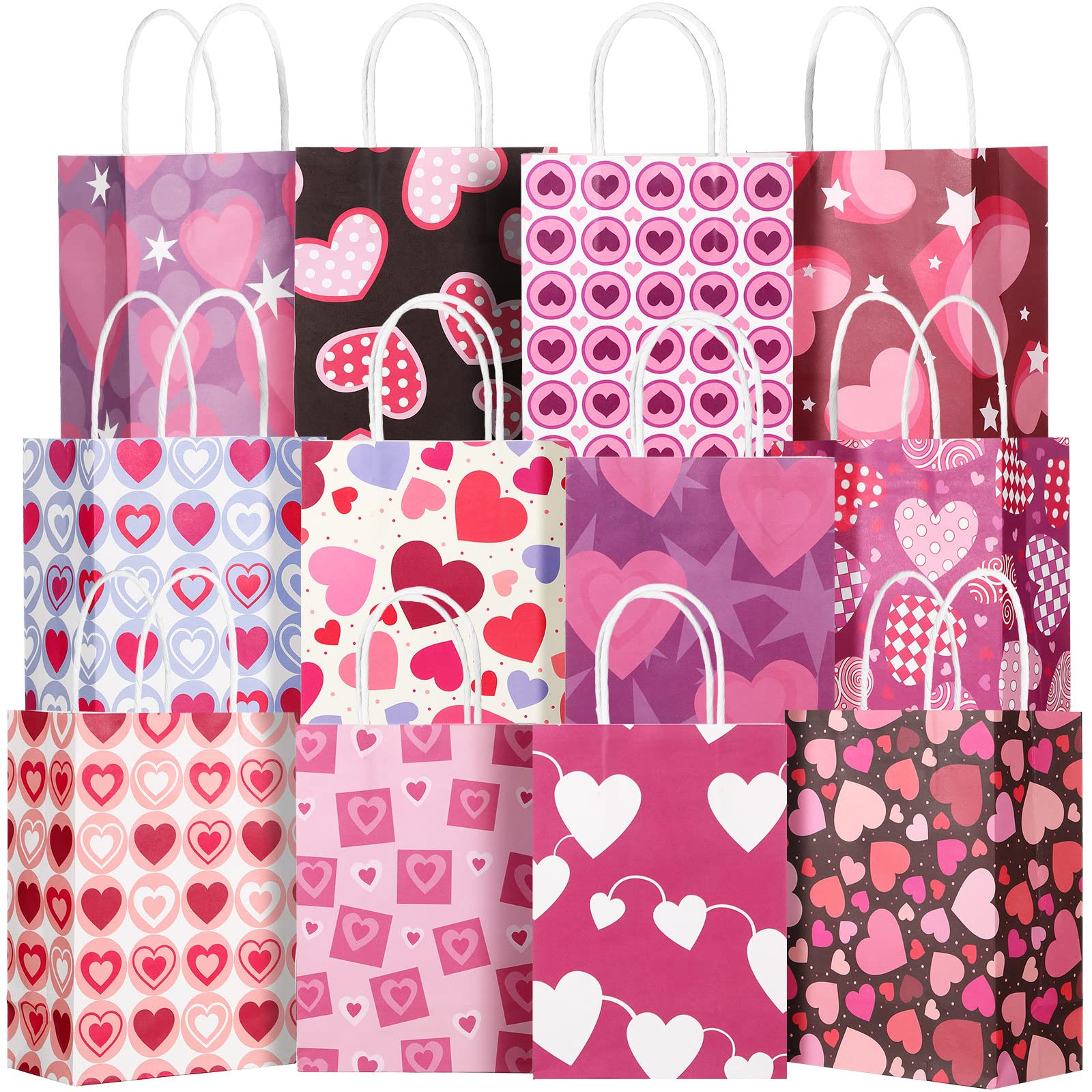 Yexiya 120 Stück Valentinstag Papiertüten mit Griffen Geschenktüten Bulk 21,6 x 16,3 x 8,9 cm Goodie Bags für Kinder Geburtstag Valentinstag Party Zubehör (Herz)