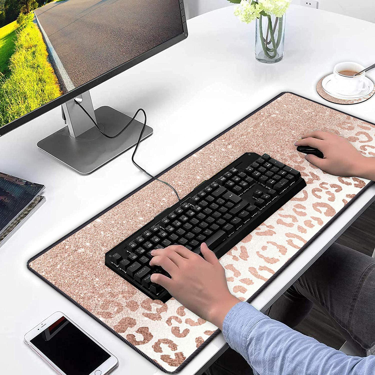 Alfombrilla Cuadrada Para Mouse Con Diseño Floral, Base De Goma Antideslizante, Diseño De Flores Beige II