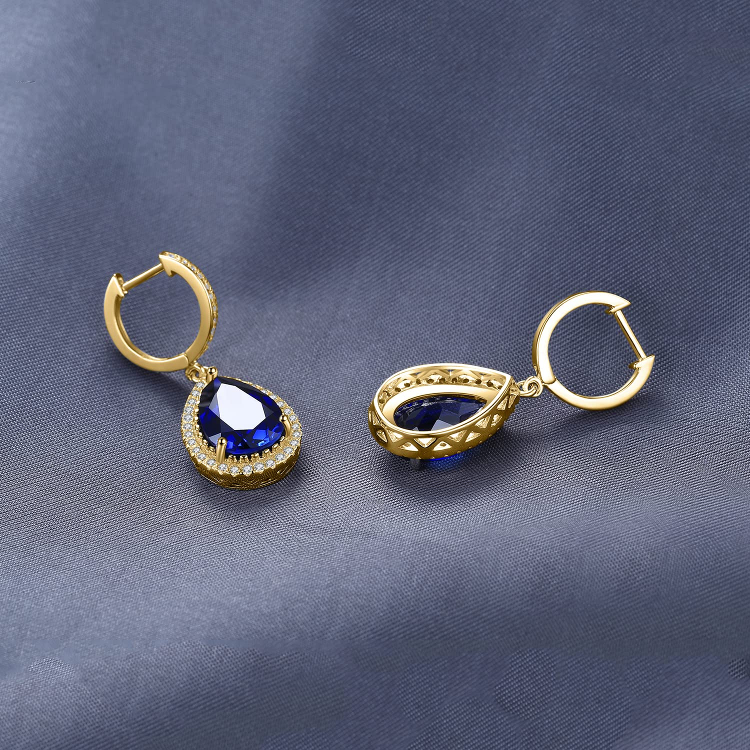 Jewelrypalace Luxus Tropfenschliff 12.4ct Erstellt Blau Saphir Ohrhänger, Ohrringe Silber 925 Mädchen Echt Silber Creolen Damen, Blauer Stein Schmuck Ohrringe, Schmuck Set Frauen Rosegold Gold