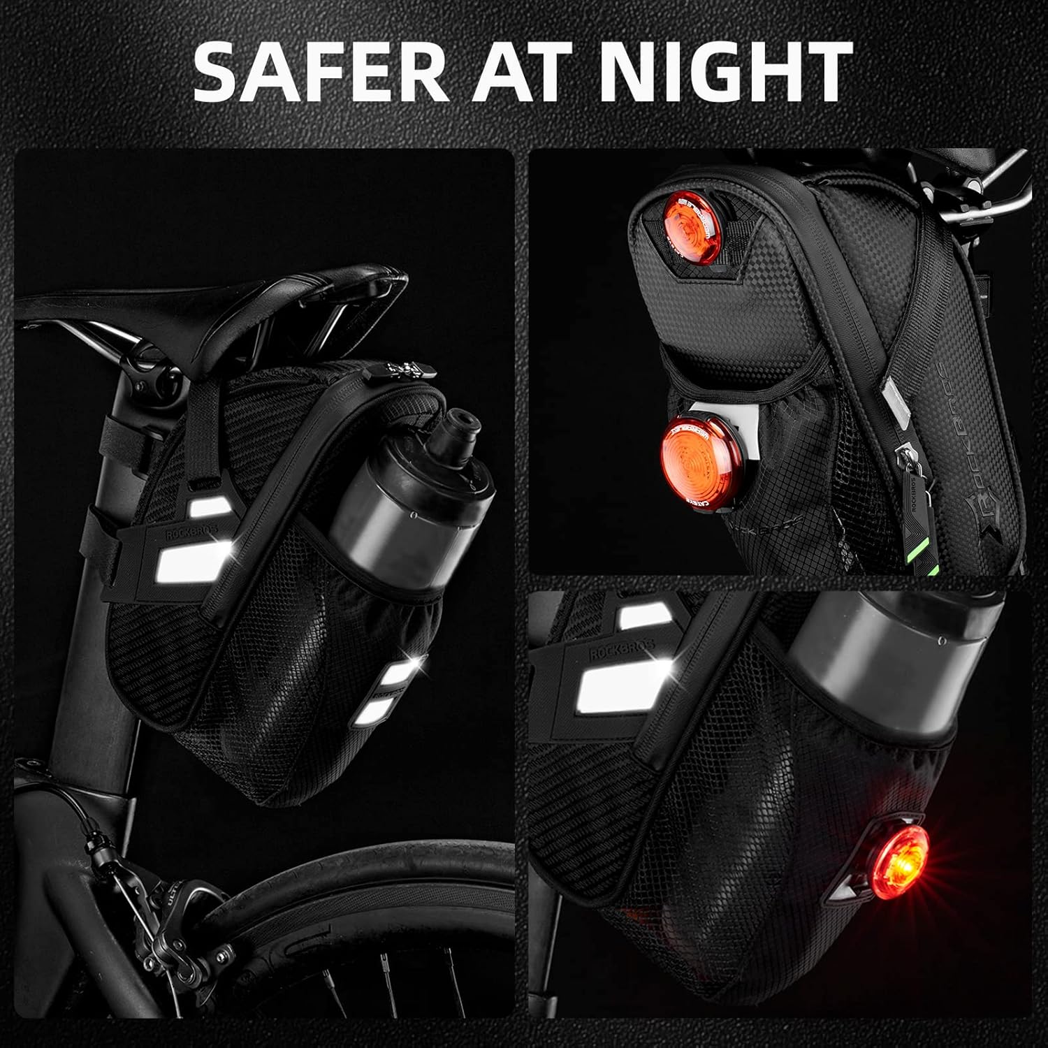 ROCKBROS Bike Saddle Bags with Water Bottle Pouch Waterproof Bike Bags Under Seat Pack for Mountain Road Saddle Bag Bicycles Storage Bag - Image 3