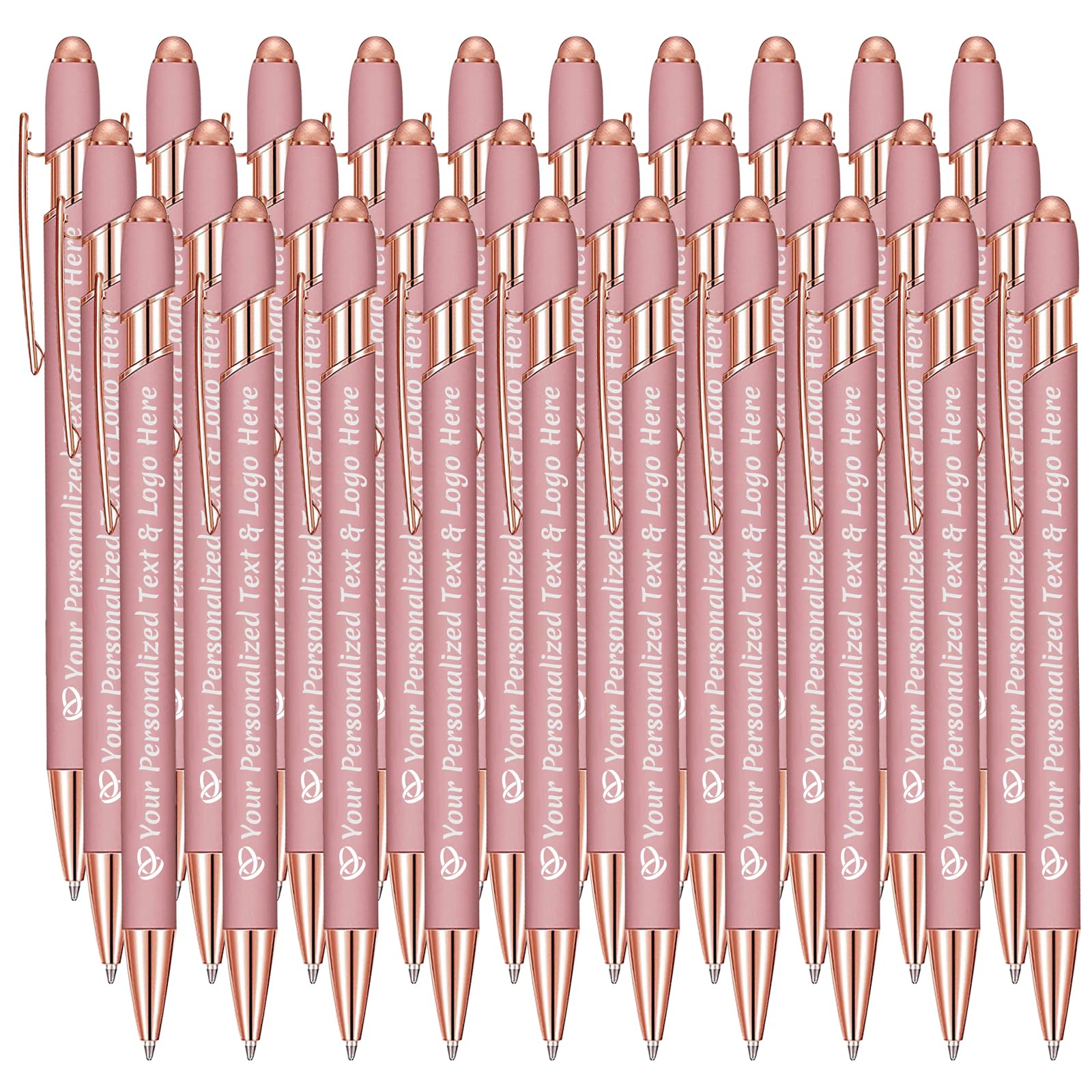 STREADVE Personalised Pen Add Your Own Logo Name Pens 30 Engraved Customised Ballpoint Pen Writing Stylus Pen Custom Wedding Birthday Women Gift Unique Present, Rose Gold