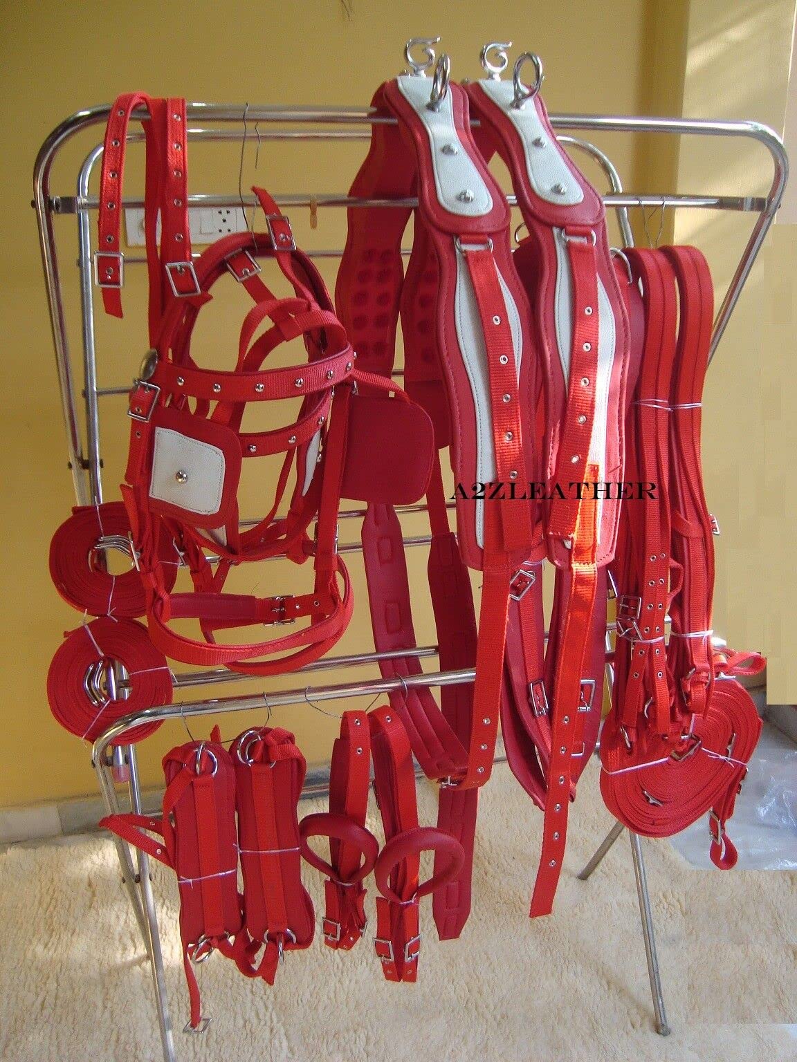SHOWMEN CRAFT synthetic nylon Red Driving Harness For Double Horse Cart Available In 4 size (Shetland)