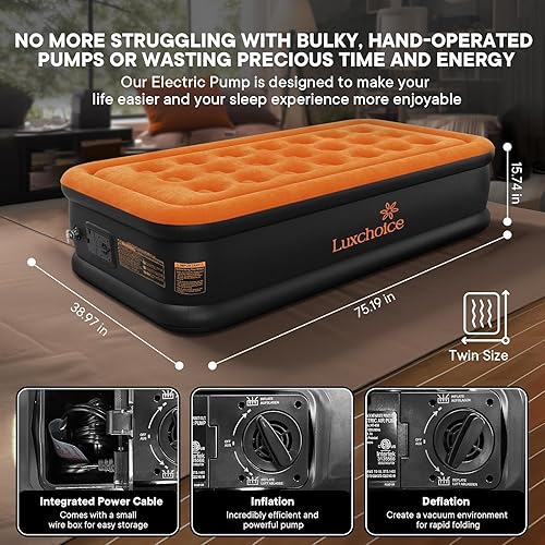 Miniatura 6 de Colchón inflable con bomba incorporada, colchón de aire para campamento, inflado rápido, colchón inflado rápido, colchón inflado, cama de aire, cama