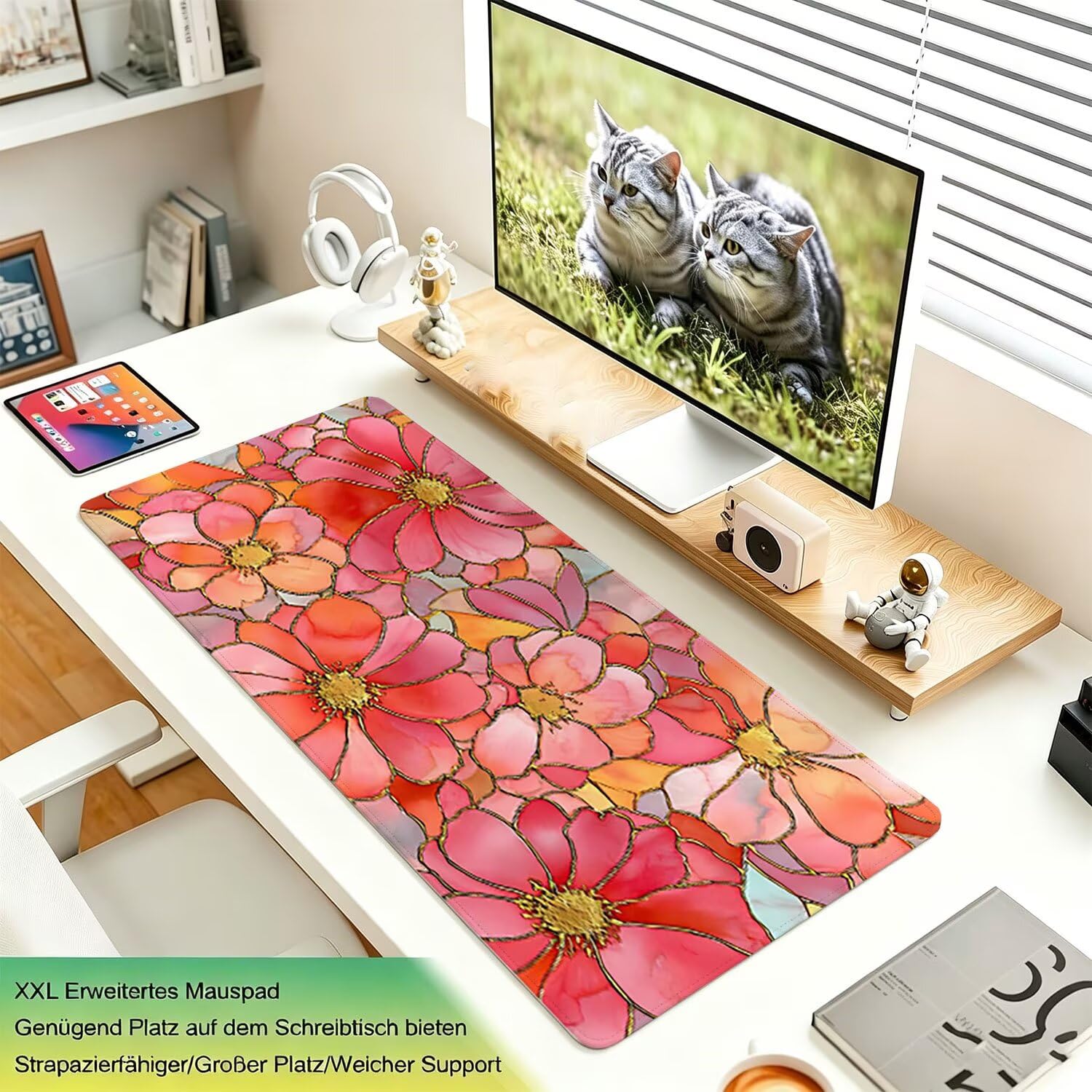 Tappetino Mouse Gaming XXL, Mousepad 1200x600x4mm rosa fiore 0x0-145 | Tappetino Scrivania con Base in Gomma Antiscivolo Bordi Cuciti per Computer, PC, Migliora la Precisione e la Velocità