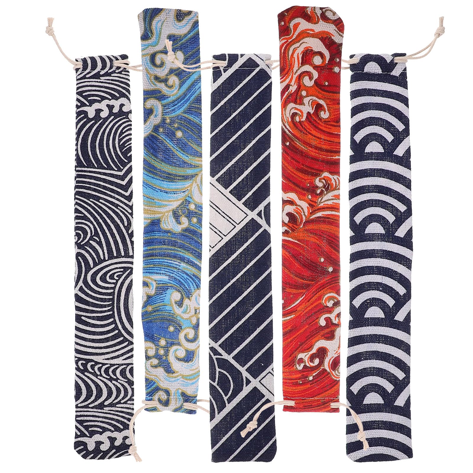 YUEKOPOU Drawstring Cotton Pouches 5 Pack For Chopsticks Straw Storage Travel Utensil Holder Outdoor