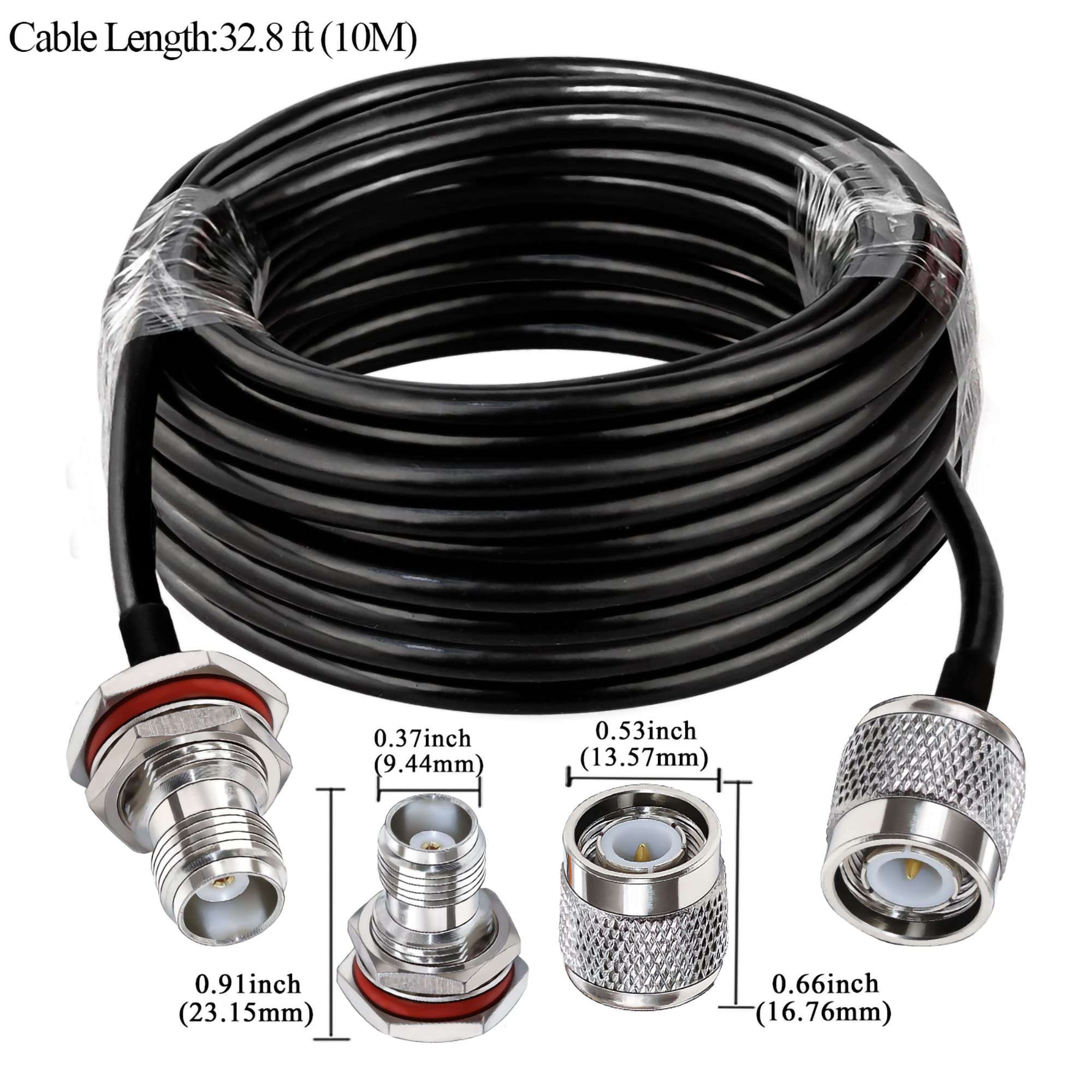 TUOLNK Câble de raccordement TNC RG58 Prise mâle TNC vers cloison femelle TNC Câble d'extension d'antenne Wifi Câble coaxial à faible perte de 32,8 pieds (10 M) pour antenne sans fil Radio jambon