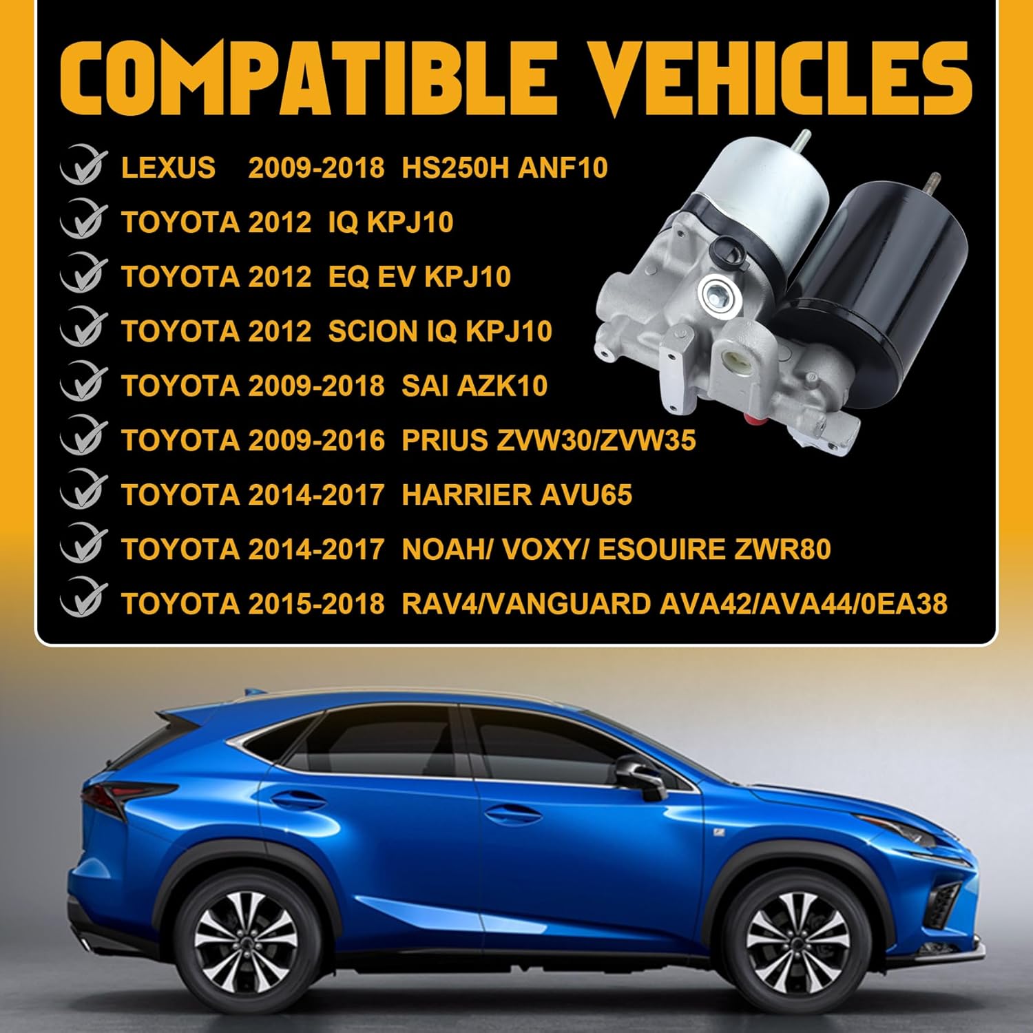 4707047060 4707047050 Brake Booster Pump - ABS Brake Booster Module Pump Compatible with Toyota 2009-2016 Prius 2015-2018 RAV4 2014-2017 Harrier Lexus 2009-2018 HS250H