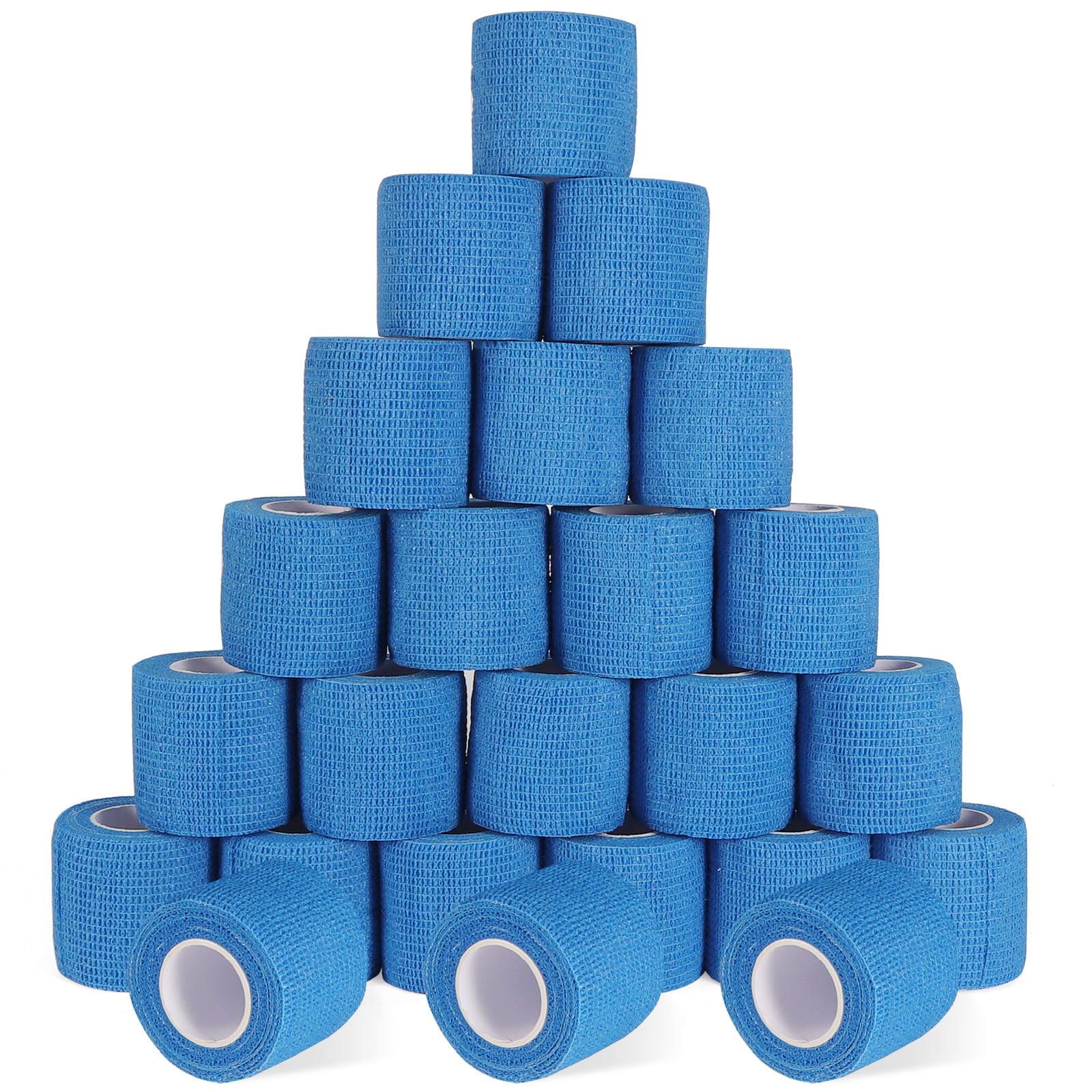 24 Pack Self Adherent Cohesive Wrap Bandages, 2” x 5 Yards Blue Athletic Tape, Medical Tape, Vet Wrap, Elastic Grip Tape for Sports Wrist Ankle Pet