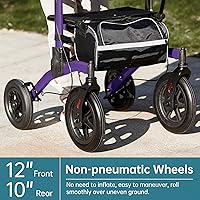 Vista 4 de ELENKER Andador Rollator Vertical Todo Terreno, Andador Rollator de Pie con Asiento, Ruedas No Neumáticas de 12", Diseño Plegable Compacto