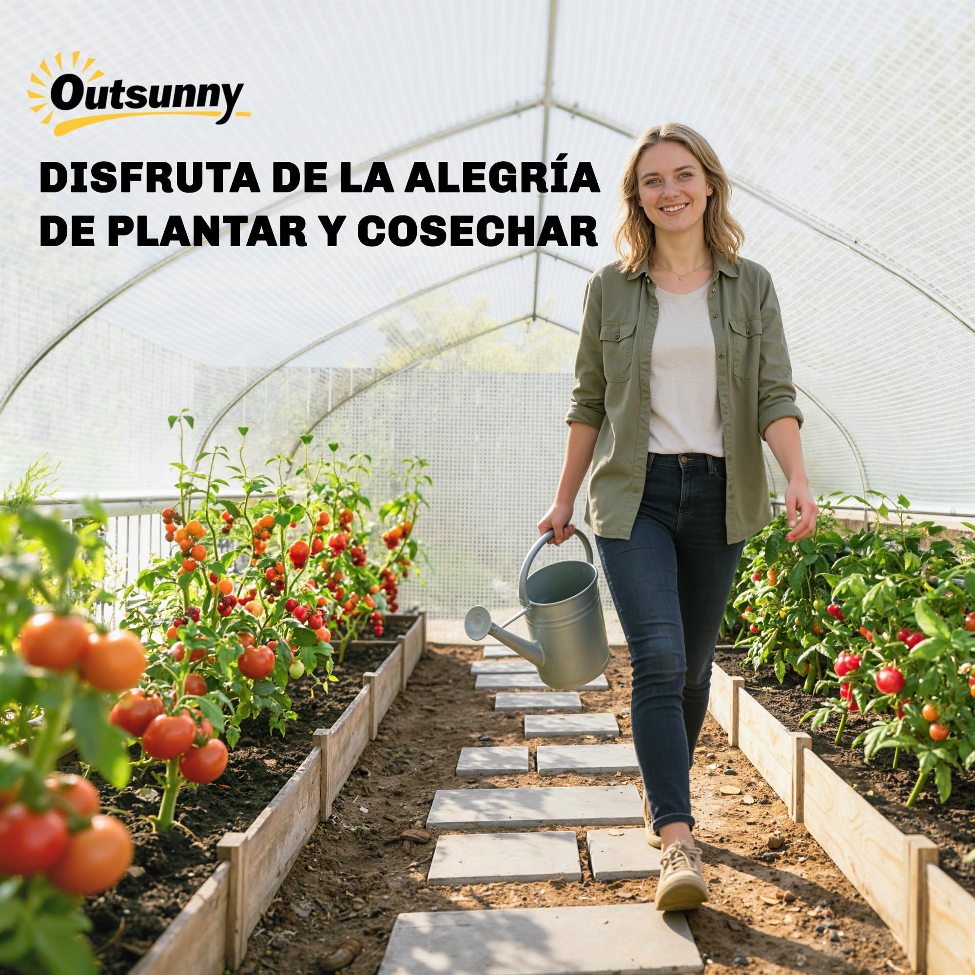 Outsunny Invernadero de Exterior Invernadero de Túnel 6x3x2 m Blanco | 8 Ventanas, Cubierta de PE Anti-UV, Puerta Enrollable con Cremallera, Paredes Laterales con Malla, para Cultivos, Plantas