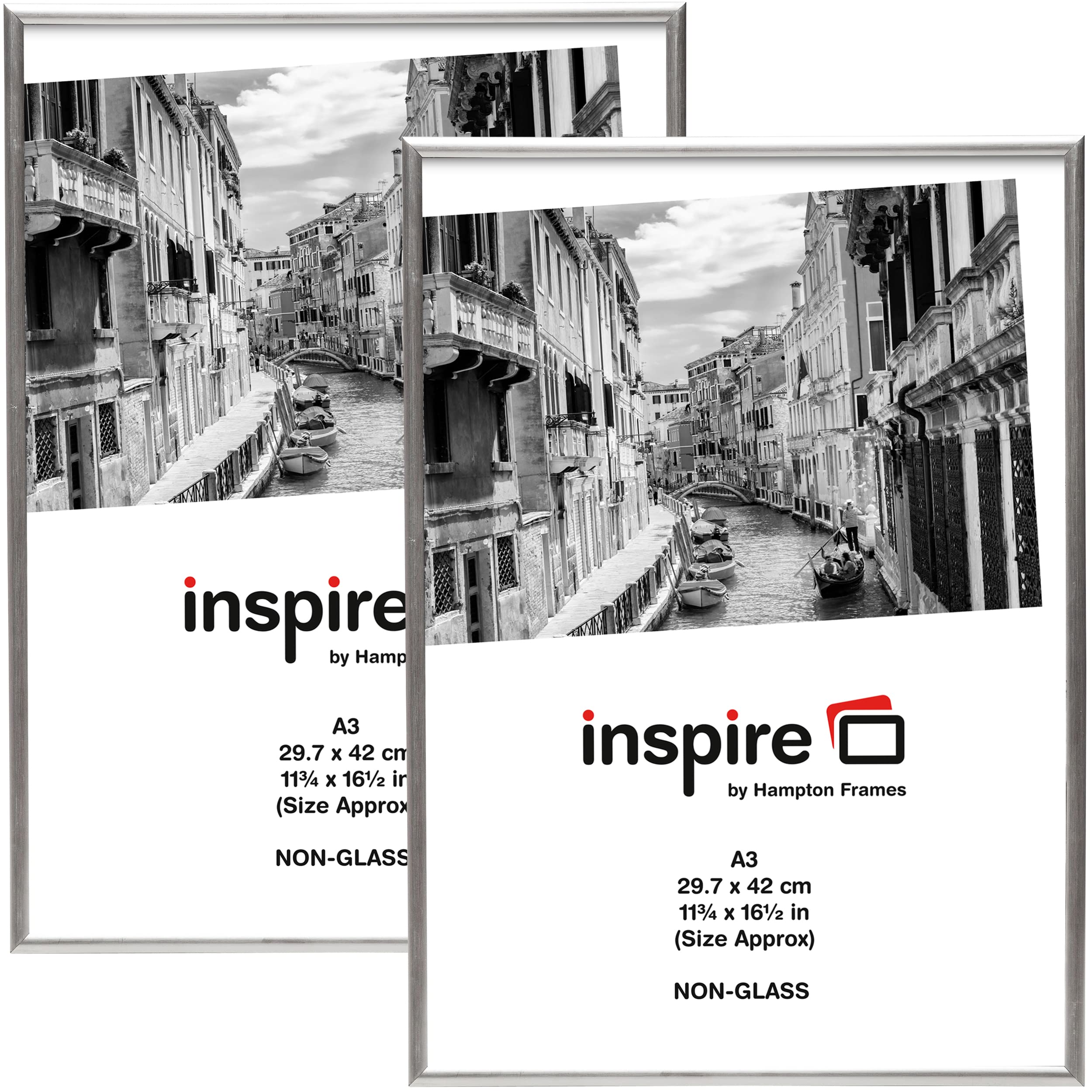 Hampton Frames Silver | A3 Backloader Picture Frame 2 Pack, 29.7X42cm, Acrylic Front | Wall Mount, Easy Load, Lightweight | Display Photos, Posters, Certificates