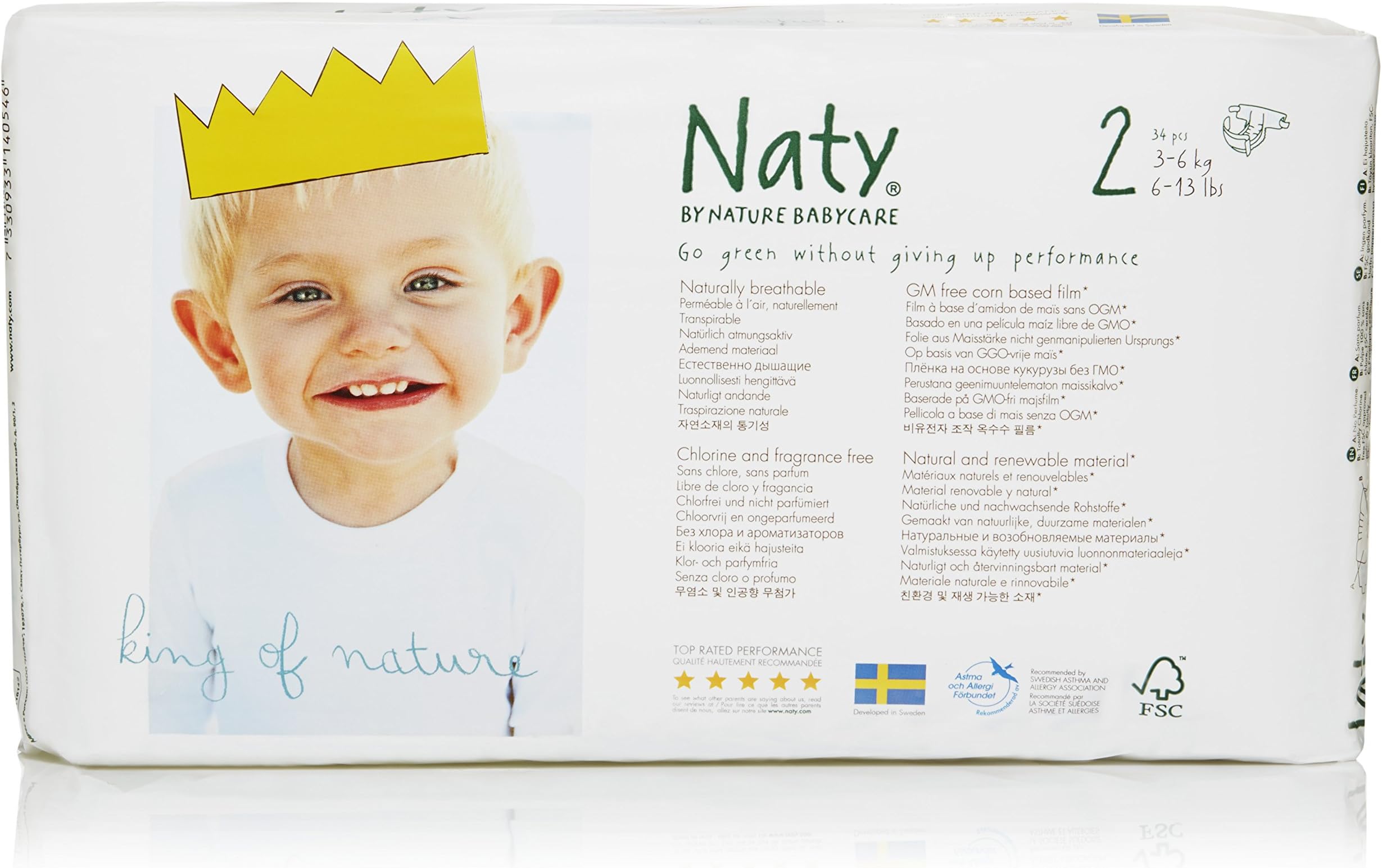 Eco by Naty Babycare, Size 2 (6-13 lbs/3-6kg) Eco Nappies, 34 Nappies