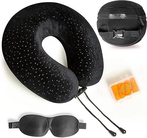 Almohada de cuello para viaje Aeris, la mejor almohada de viaje para dormir de aviones con una bolsa portátil, con una funda de terciopelo con
