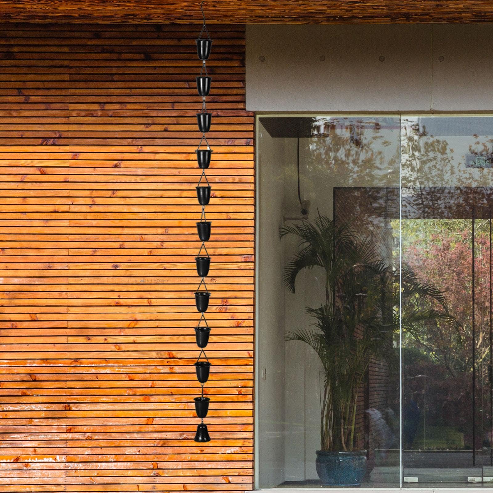 Milageto Chaîne de Pluie en Fer 149.5cm, Remplacement de Descente Extérieure, Coupe Ronde Décorative, Système de Déviation Pluviale avec Coupes pour Toit, Jardin, Abri, Terrasse et Espaces Extérieurs