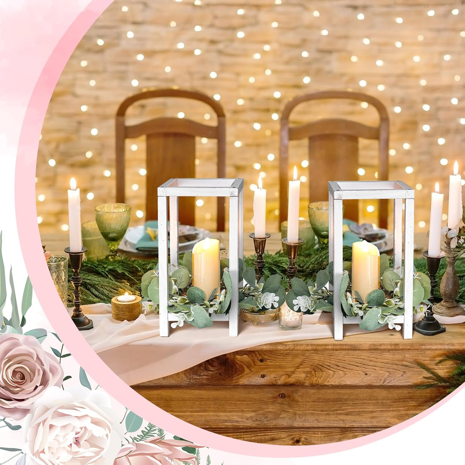 Geelin 10 Pcs Wooden Wedding Lantern Centerpiece Candle Lantern Table Wooden Candle Holder Decorative for Wedding Party Table Valentine Decor (10.59 in,Antique White)