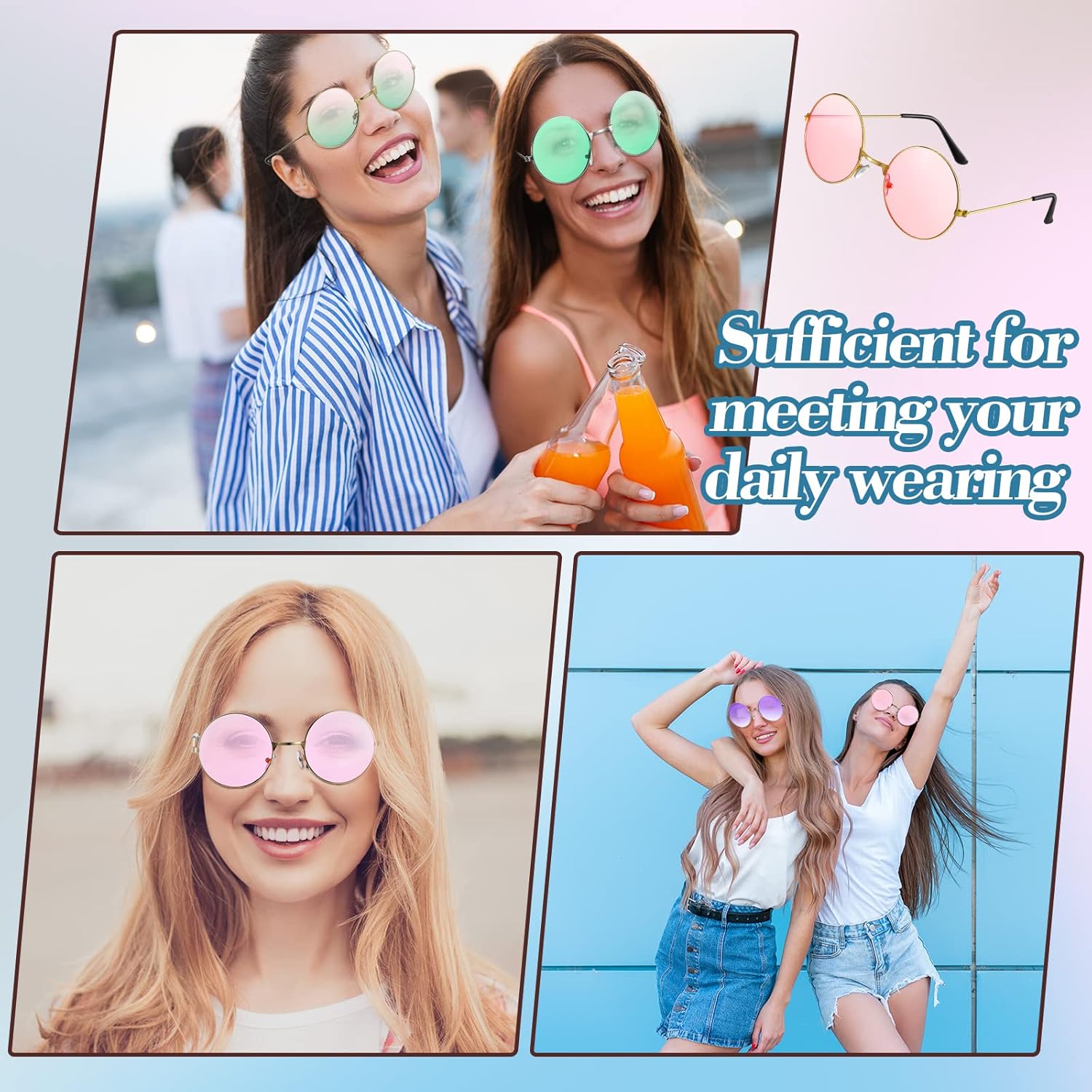 Kingdder 36 Pcs Hippie Round Sunglasses 70s Retro Classic Disco Circle Sunglasses Bulk Tinted Lens Glasses for Party Women Men (Multicolor) - Image 5