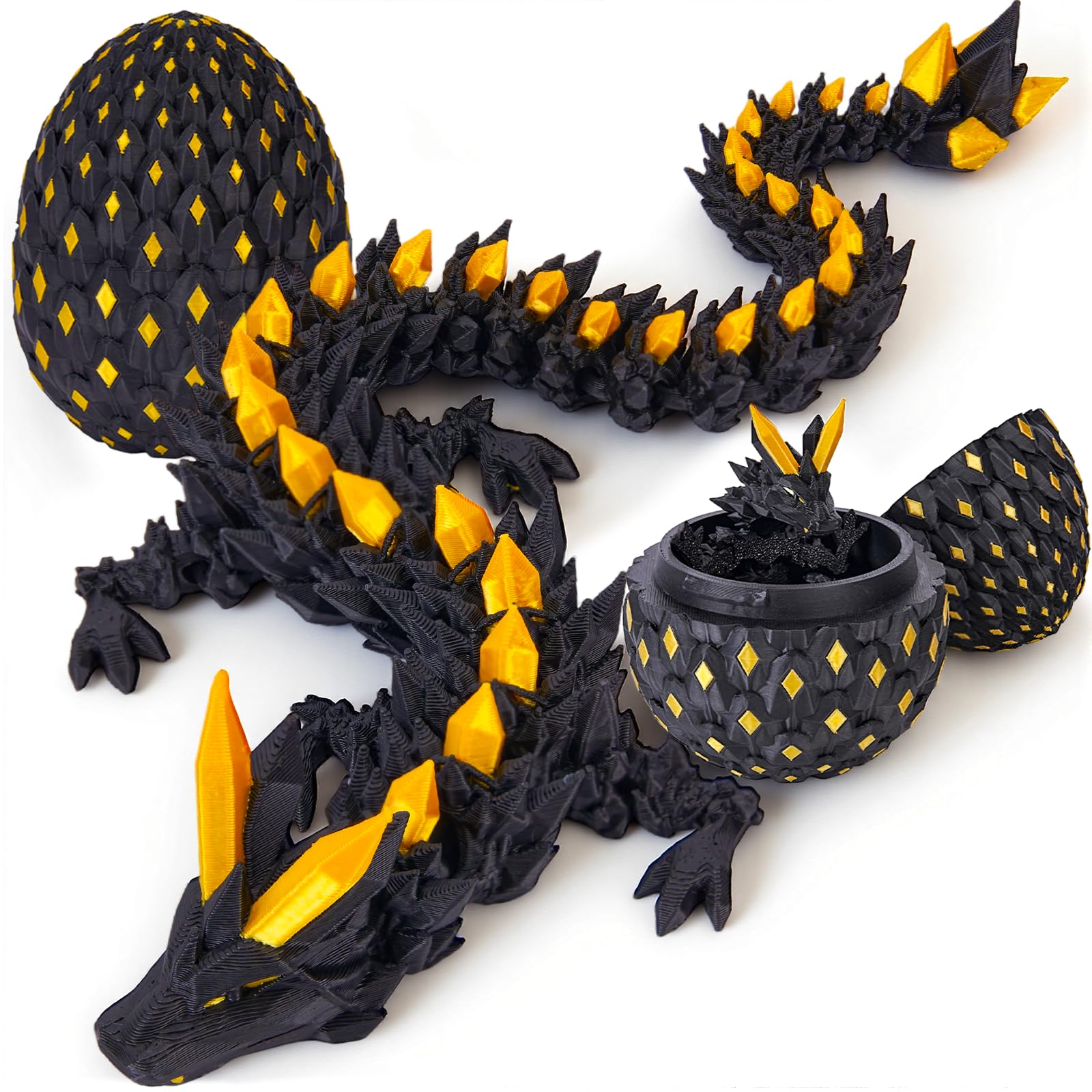 YILCER 3D Printed Dragon Eggs Glow in The Dark Prefilled Easter Eggs with Dragon Toy for Basket Stuffers 3D Printed Animals for Goodie Bag Fillers