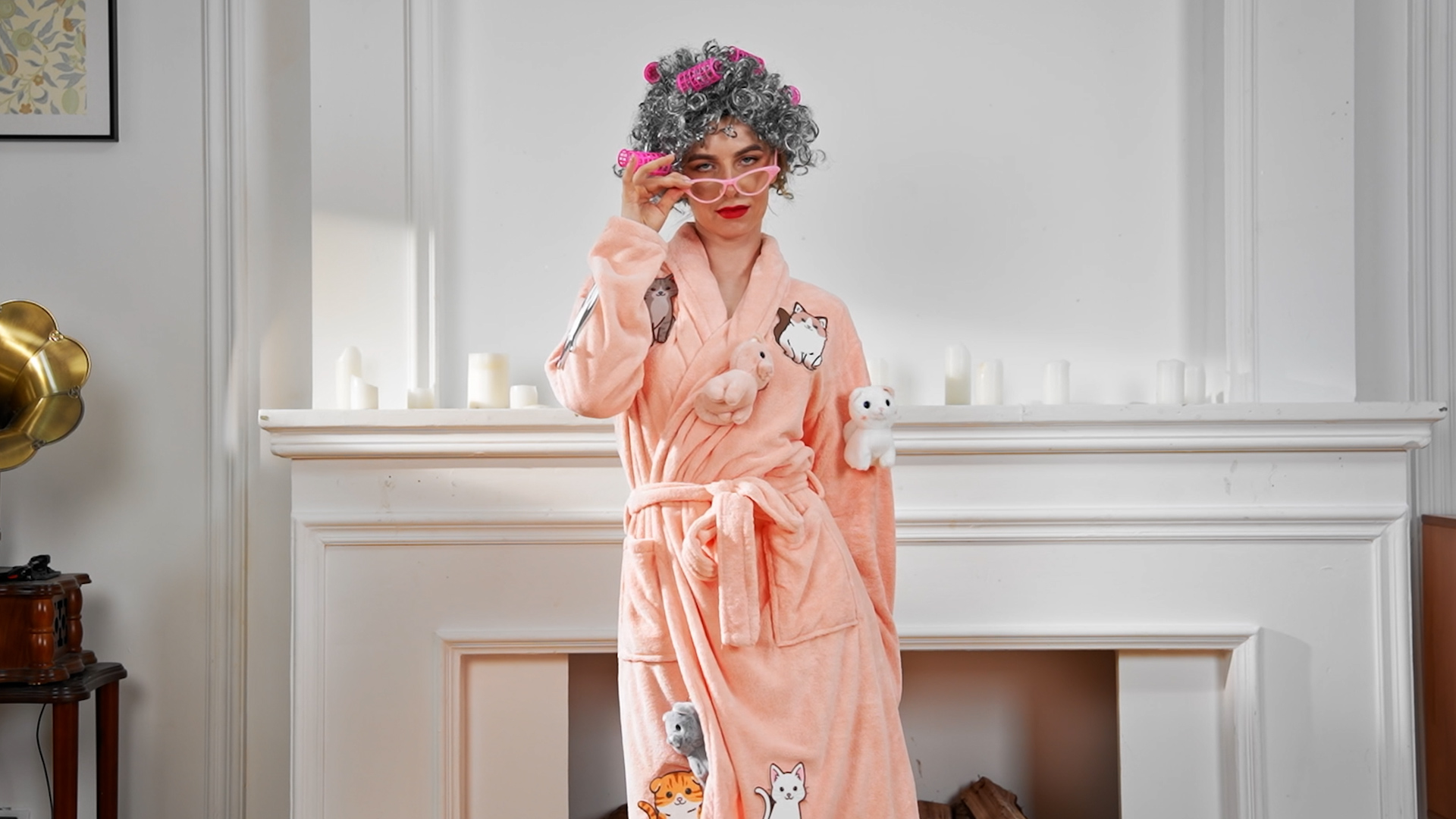 Liitrsh 23 Pcs Cat Lady Costume for Women Crazy Cats Costume with Robe  Stuffed Old Lady Wig Patches Glasses(Rose Red) : Clothing, Shoes & Jewelry  - Amazon.com