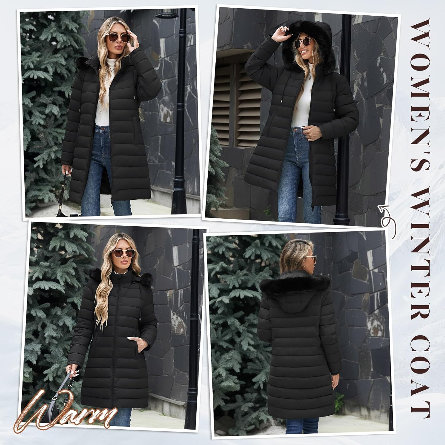 Yusongirl Winter Puffer Coat for Women Thickened Fleece Lined Warm Jackets with Detachable Hooded Waterproof Parka Coats - Image 3