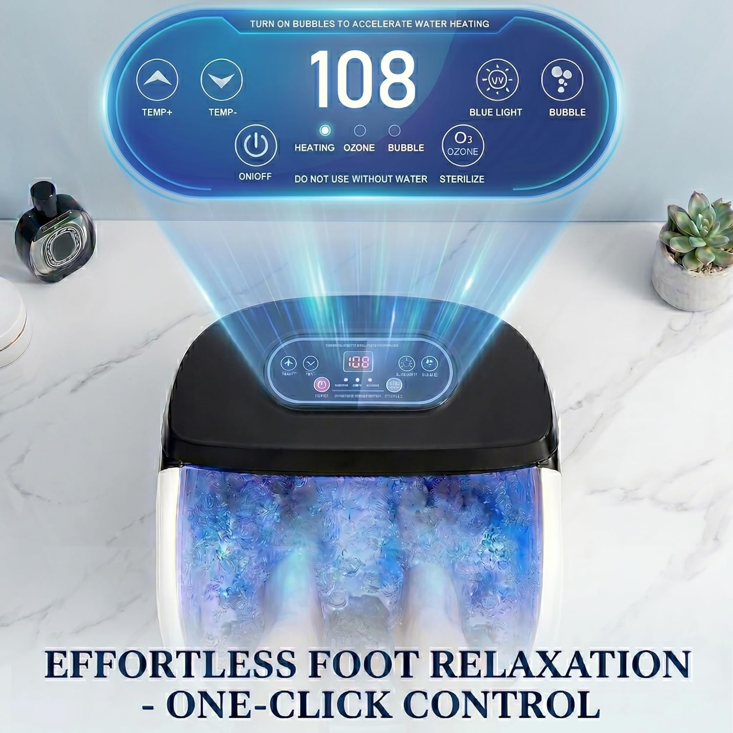 RIGHTMELL Foot Spa with Ozone & Blue Light, Bubble Massage & 8 Rollers, Adjustable Constant Temperature (95℉-118℉), Large Capacity Foot Massager with Epsom Salt for Home & Office Relaxation