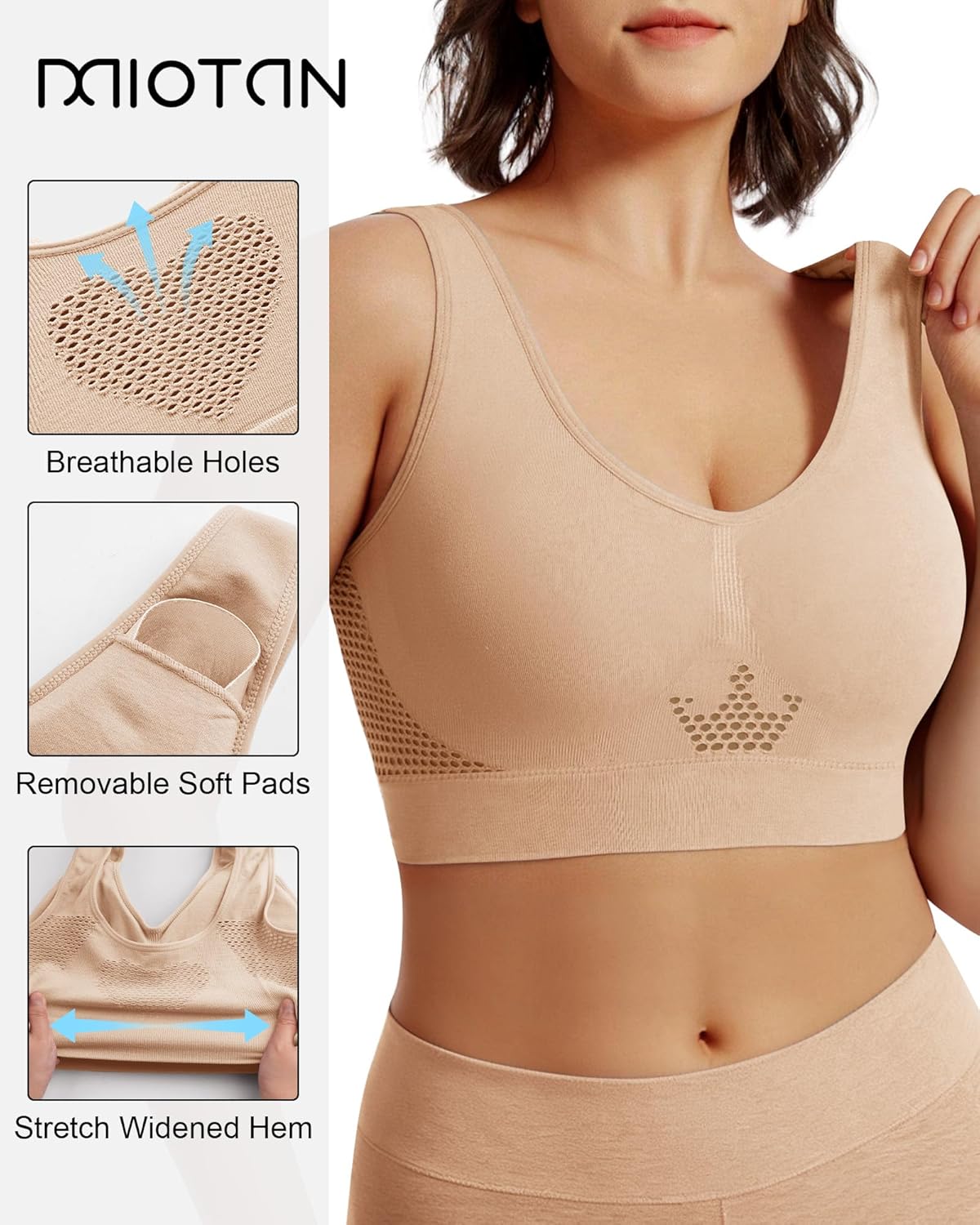 Women's Sports Bras with Removable Pads Wireless Full Coverage Comfortable - Image 3