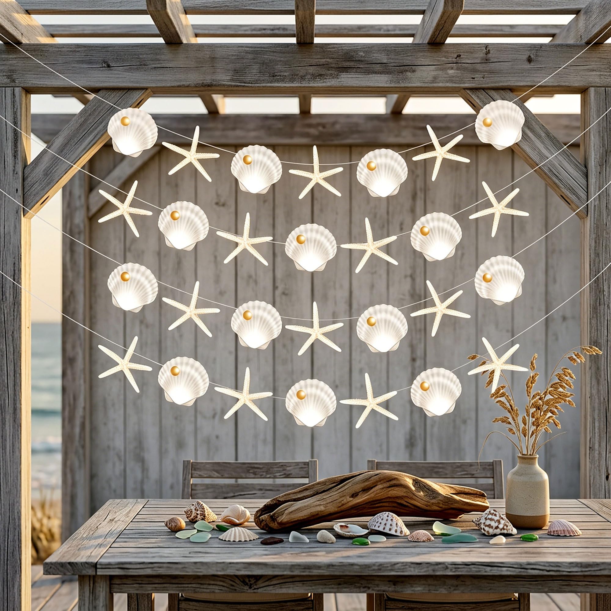 Beach Seashell Starfish Garlands Nautical Coastal Paper Garland Banner