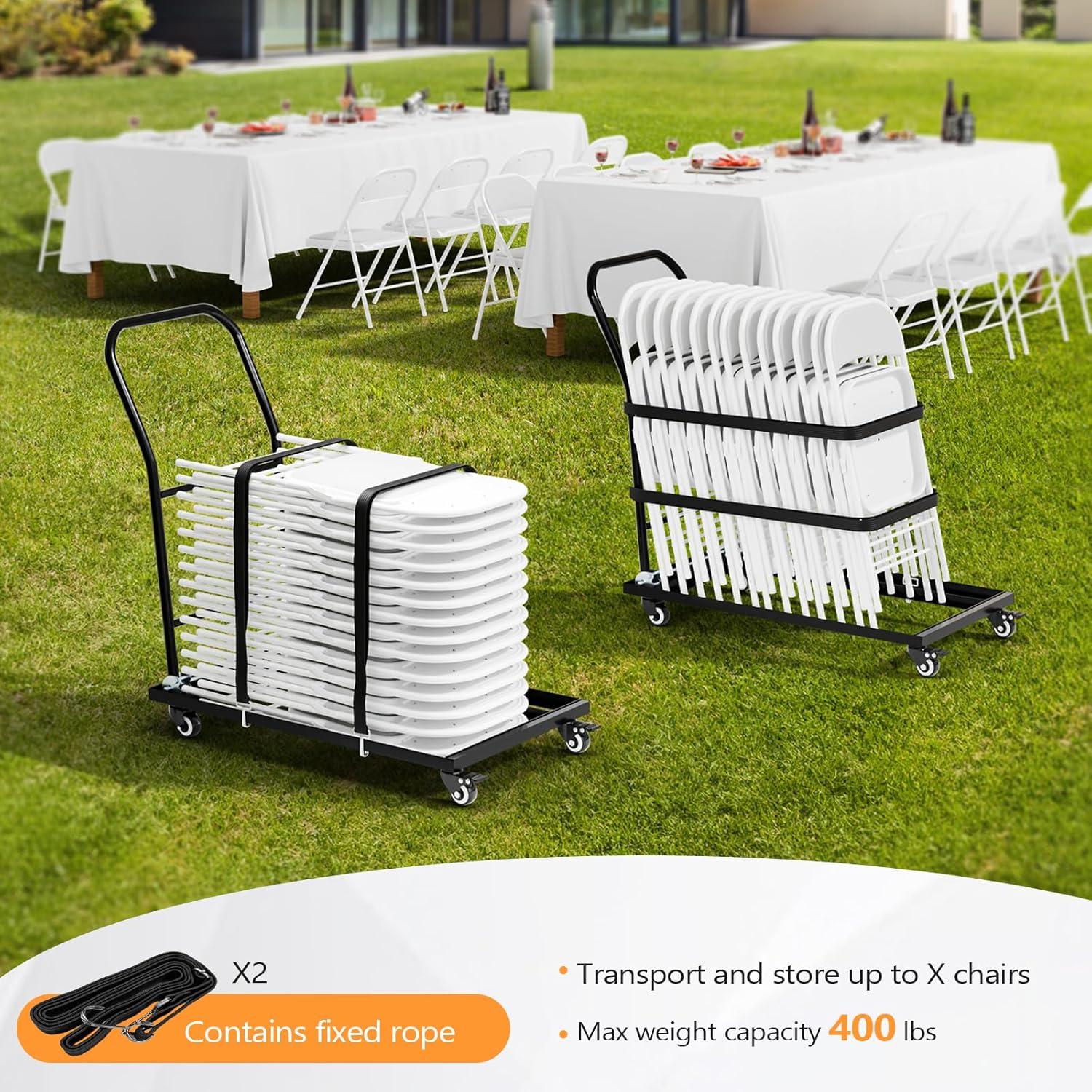 VINGLI Folding Chair Dolly, L-Shaped Steel Multi-Function Folding Chair Cart with Swivel Casters and Brakes, Holds Up to 36 Chairs, 350 lbs Capacity