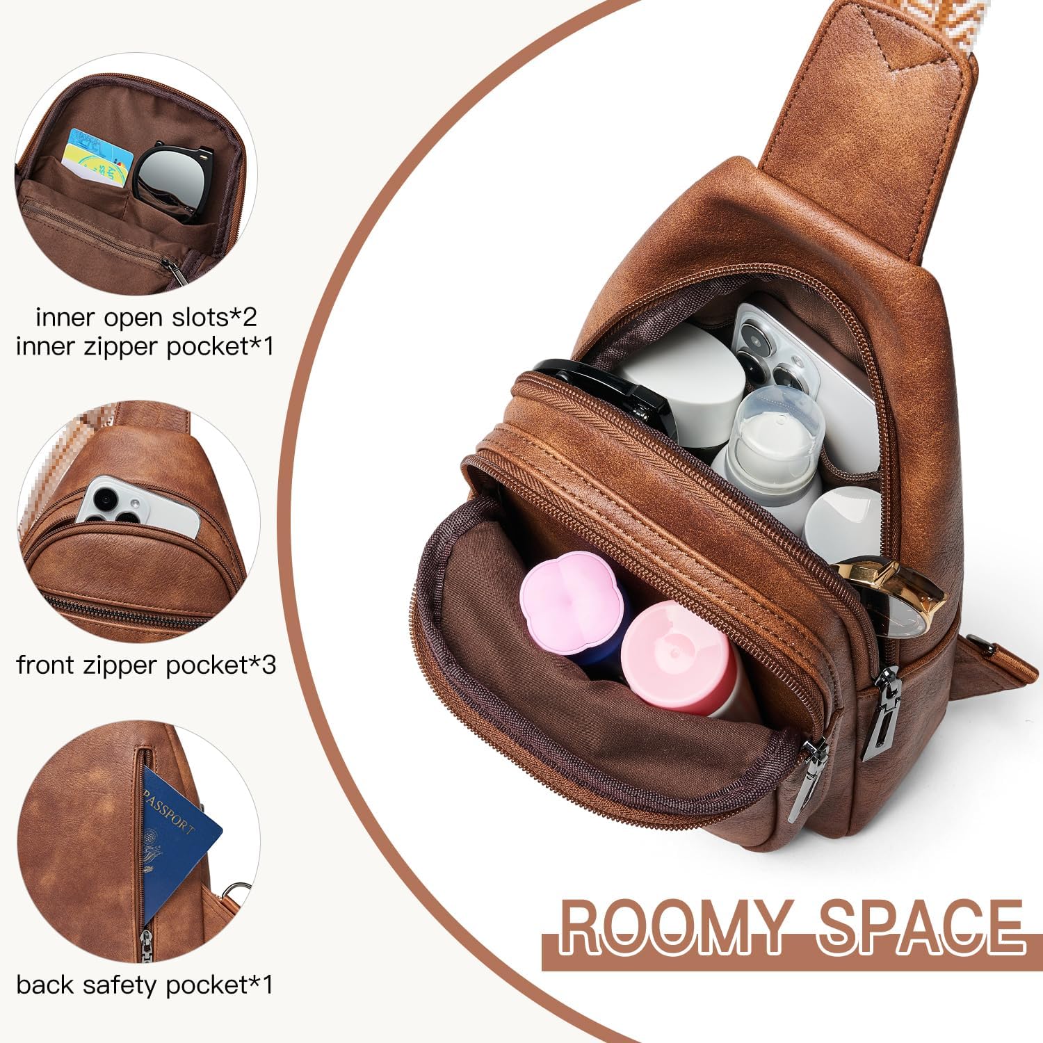 7L Sling Bag for Women Men Vegan Leather Crossbody Bags Fanny Pack Purse Backpack Over Shoulder Bag Travel Anti Theft - Image 4