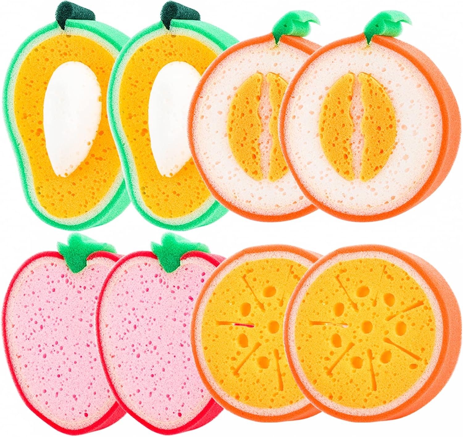 Elsjoy 8 Pack 4 Styles Bath Sponges, Fruit Shaped Bathing
