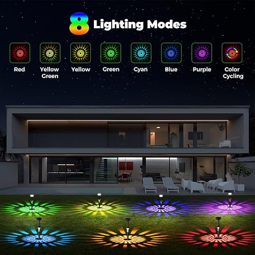 Miniatura 5 de Airmee Focos solares + luces de camino 2 en 1, blanco frío + luces multicolor para exteriores con 11 modos, luces solares impermeables IP68 para