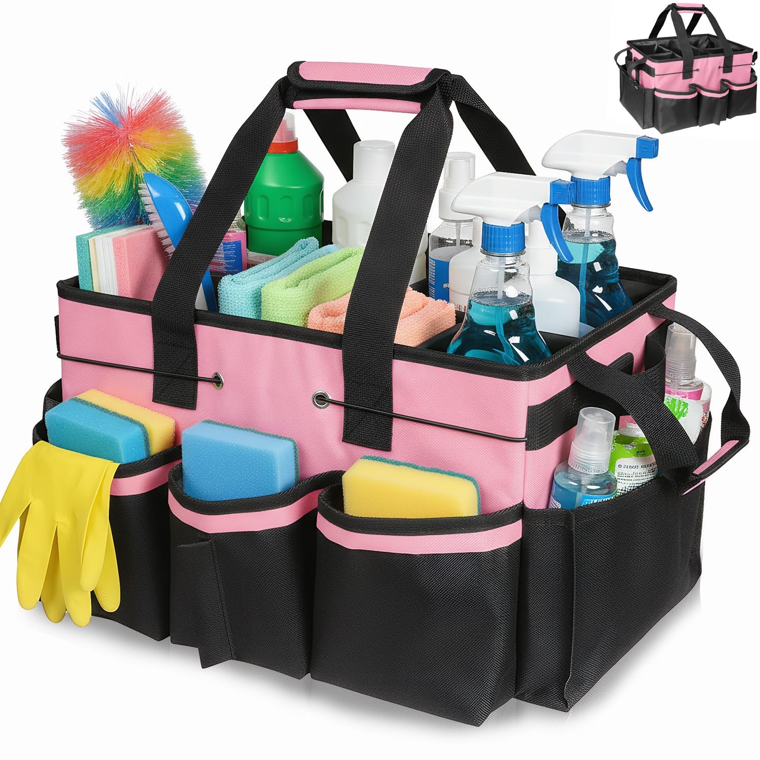 Putzmittel Organizer, Putzbox mit Griff, Verstellbaren Schultergurten und Abnehmbarer Trennwand, Tragbar Reinigungs Caddy, Putztasche, Putzmittel Aufbewahrung, Putz Organizer für Haus