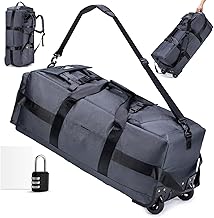Travel Duffel Bag with Wheels, Waterproof 3 in 1 Travel Backpack Airplane Hand Luggage with Lock Combination 3 Digits Large 80L XL Unisex Weekender Travel Bag for Airplane, Travel, grey