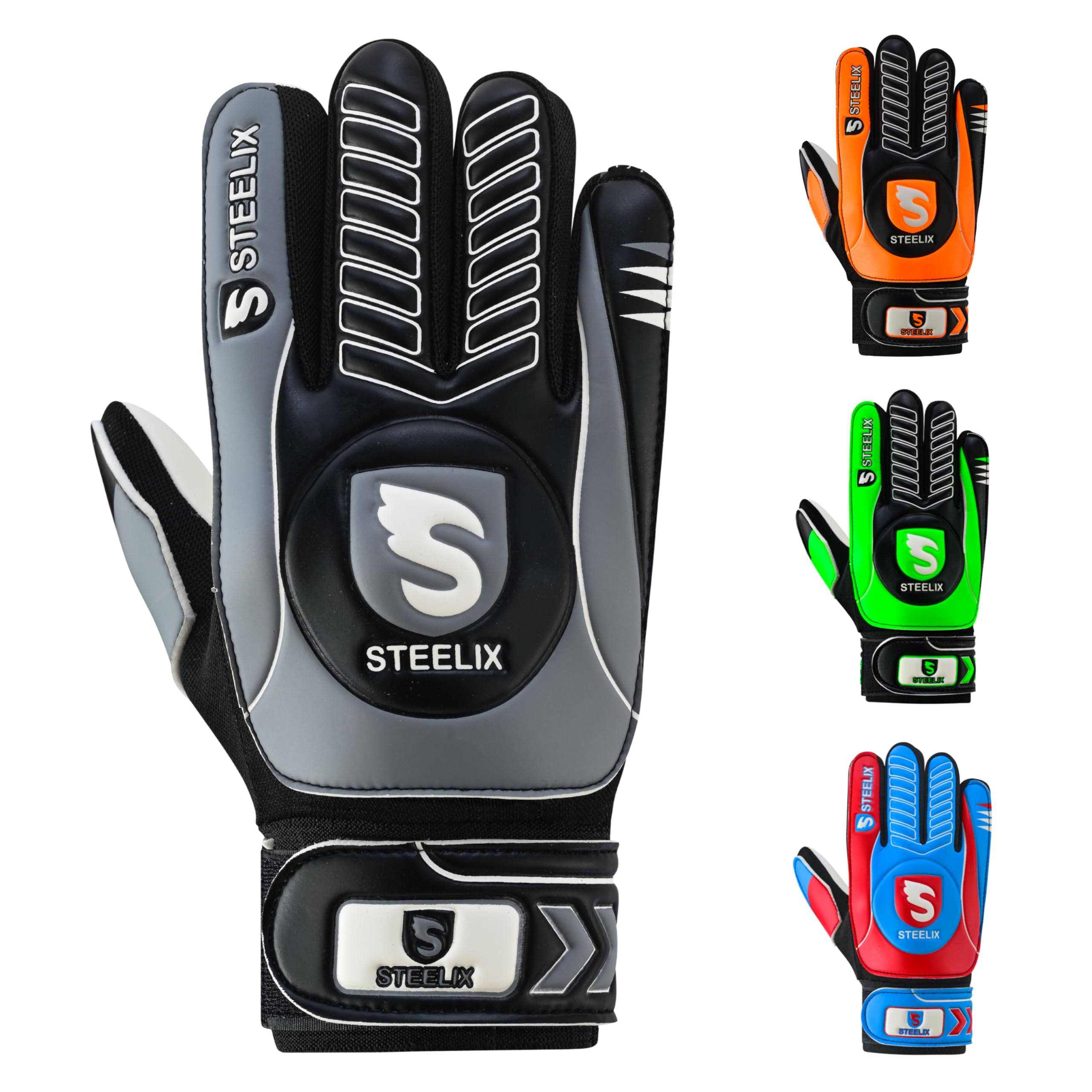 Steelix Junior Football Goalkeeper Gloves for Boys, Kids, and Youth Soccer Goalie Gloves with Super Grip Palms and Durable Protection