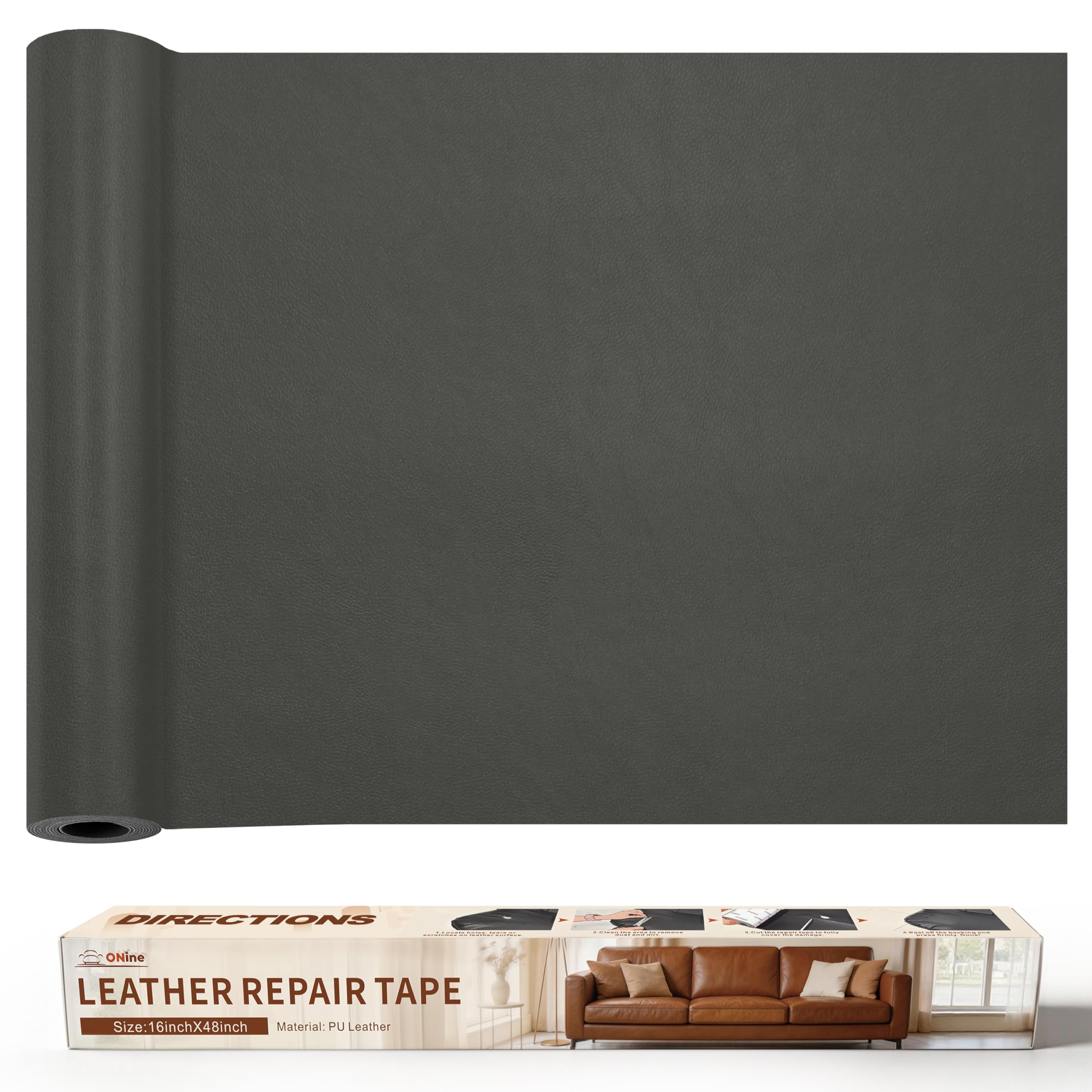 ONine Leather Repair Tape,Self Adhesive Leather Repair Patch,Leather Patches for Furniture,Sofa,Car Seats,Office Chair. Vinyl Repair Kit 16x48in(Gray)