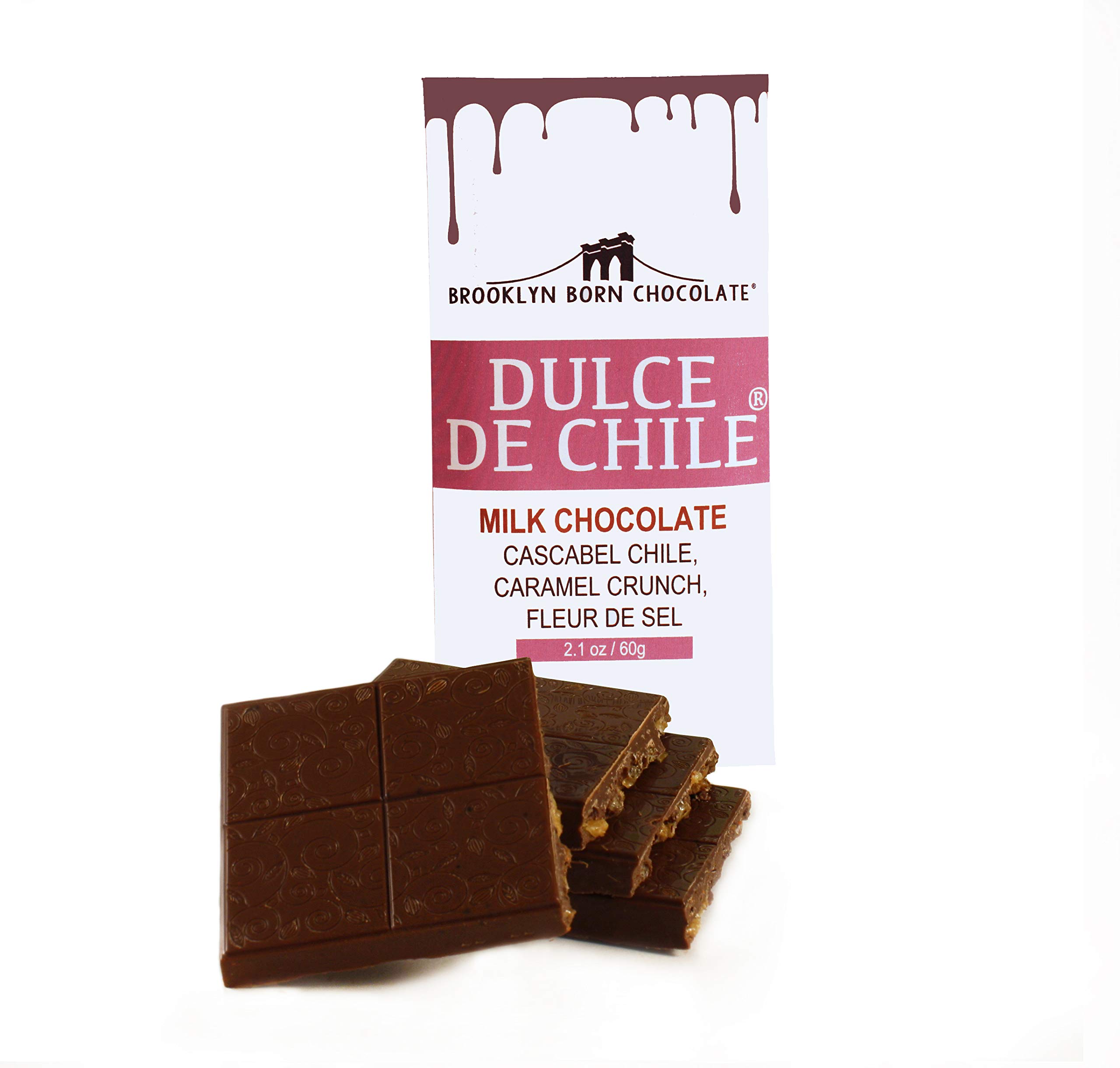 Brooklyn Born Dulce de Chilé® Chocolate Bars | Milk Chocolate w/ Cascabel Chile, Caramel Crunch, & Fleur de Sel | Pack of 6