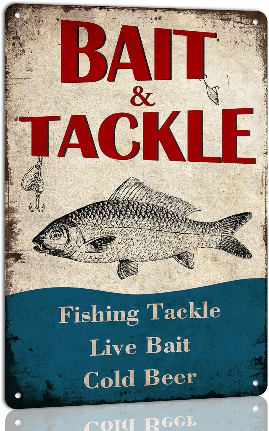 Anceky Bait and Tackle Metal Tin Sign Retro Fishing Vintage Poster for Farmhouse Kitchen Home Man Cave Wall Decor Fishing Lovers Metal Plaque 12x16 Inch