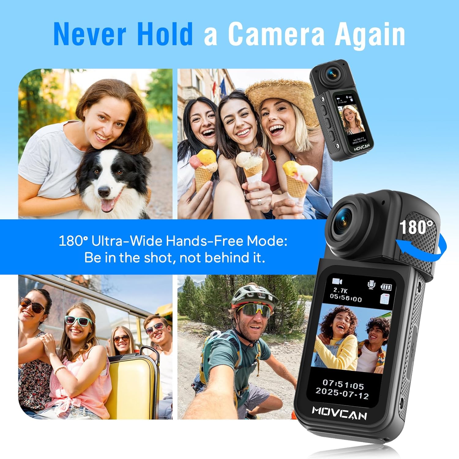 Movcan S70 Body Camera with Audio and Video Recording, HD 1520P Body Cam with 180° Rotating Lens, Thumb Size Hands Free Recording Body Worn Camera, Portable Camcorder for Work (64GB, Black) - Image 4