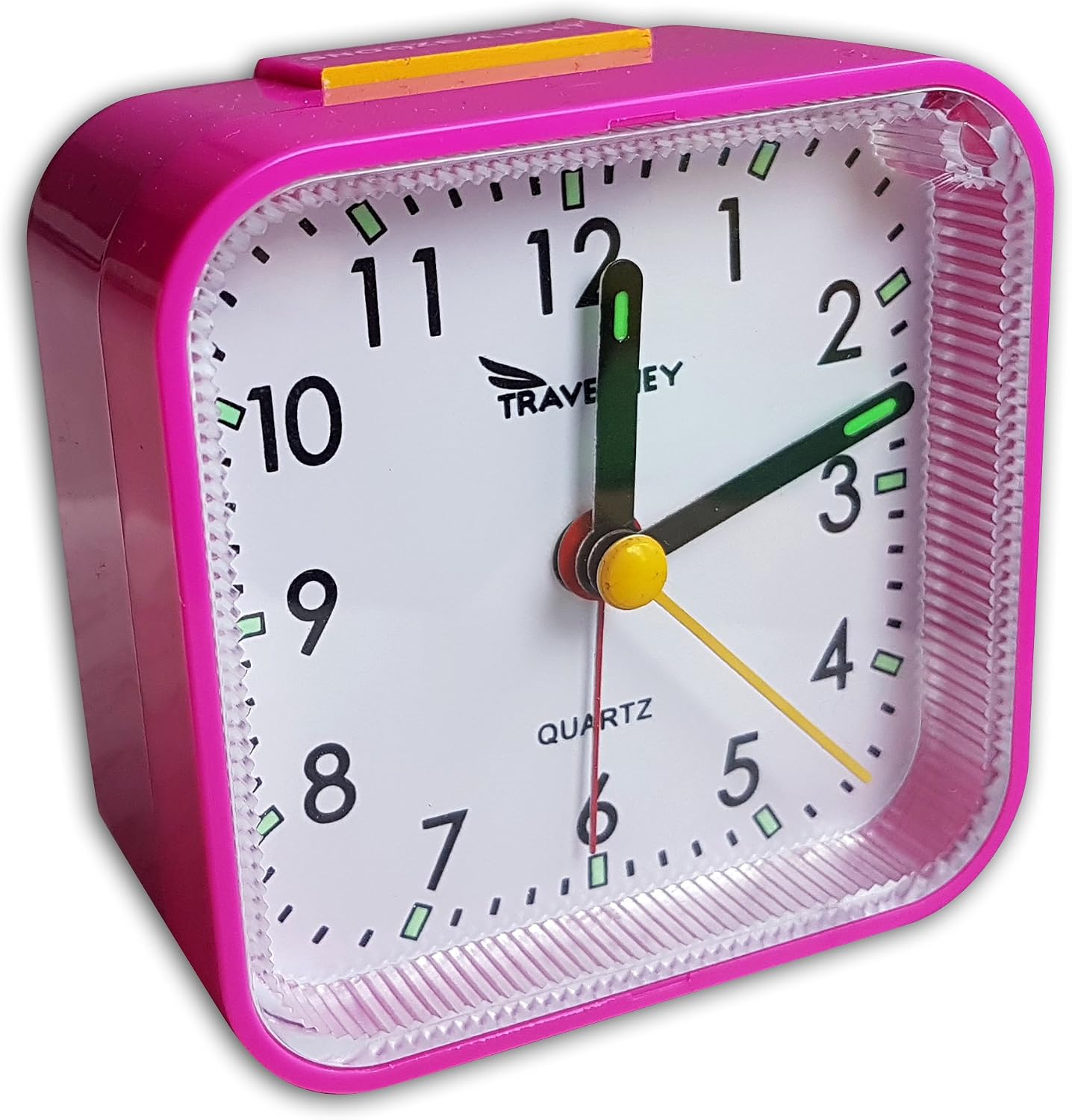 Travel Alarm Clock, No Ticking, Alarm, Snooze, Light, Pink