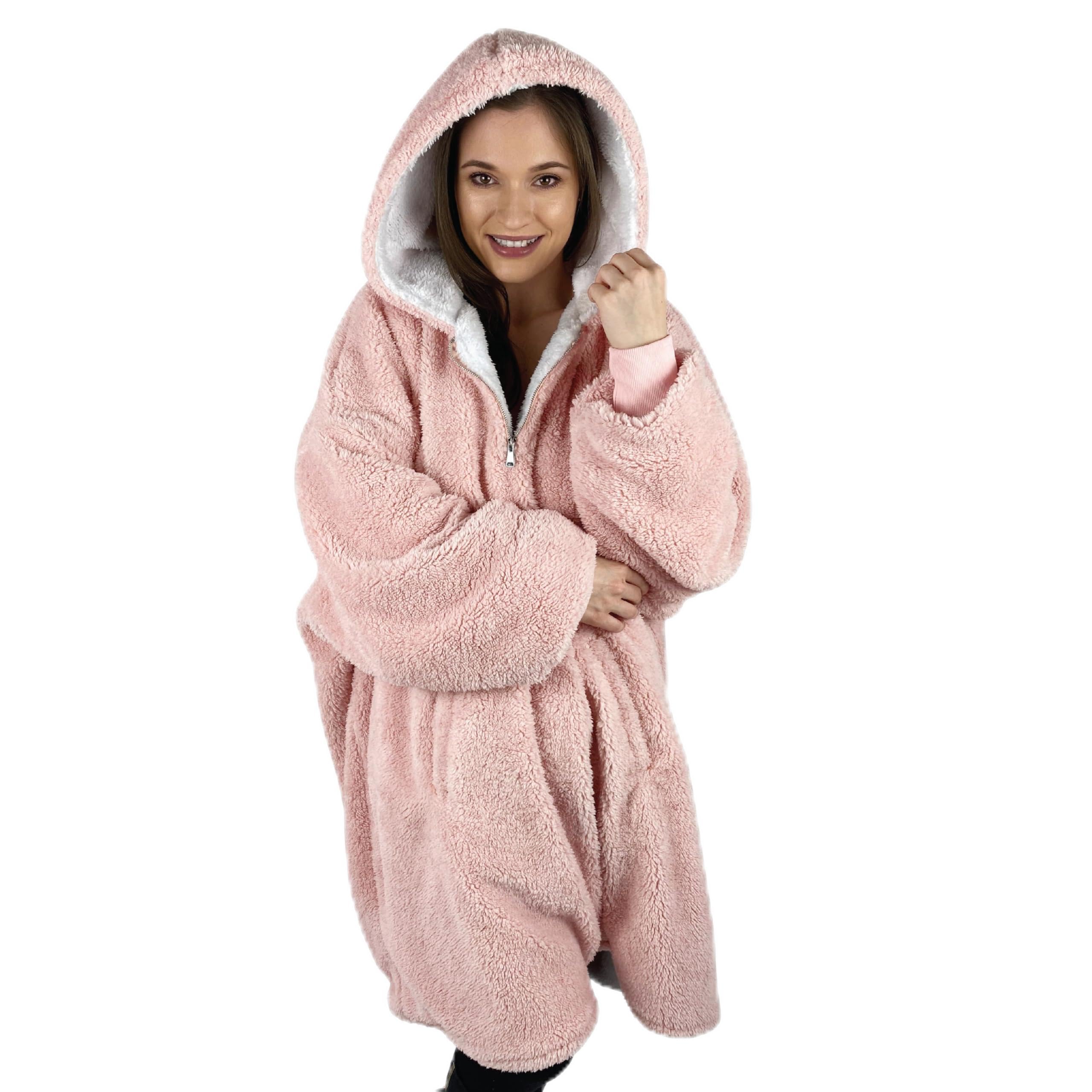 Oversized Blanket Hoodie, Teddy Fleece Hoodie Blanket, Hooded Blanket, Comfy & Fluffy, Snuggle, Wearable Blanket Women UK, Oversize Jumper, Zip Up Hoodie, The Big Softy Blush Pink — image 1
