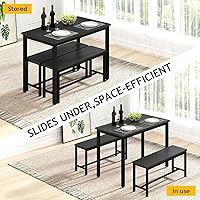 Vista 3 de Rovibek - Juego de mesa y sillas de comedor de 43" para 4, mesa de cocina moderna que ahorra espacio con 2 bancos y pies ajustables, mesa