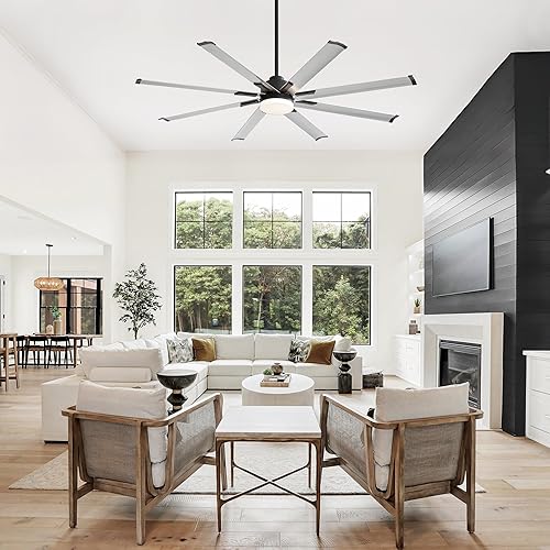 Miniatura 9 de Breezary Ventiladores de techo de 72 pulgadas con control remoto de luz LED, 8 aspas de aluminio, ventilador de techo dorado y negro con motor de CC