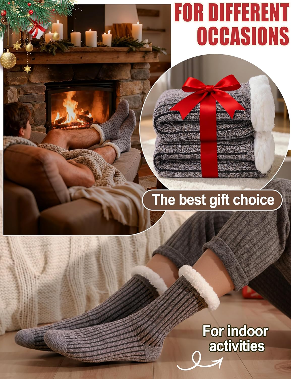 Men Fuzzy Slipper Socks Winter Thick Warm Fluffy Cozy Comfy Fleece Soft Cabin Non Slip Home Grip Socks - Image 6