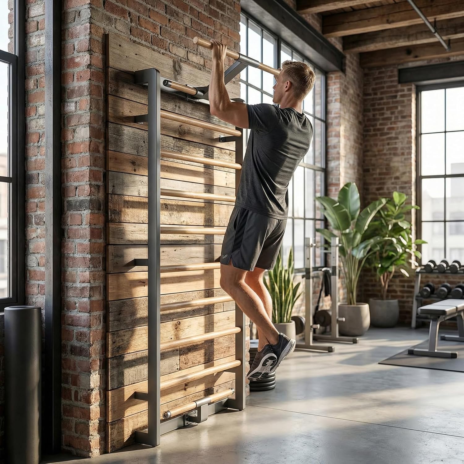 Wooden Wall Mounted Stall Bar – Swedish Ladder for Home Gym, Physical Therapy, Posture Stretching, Rehabilitation Training, Strength Training, Full Body Workout Equipment for Adults, Black