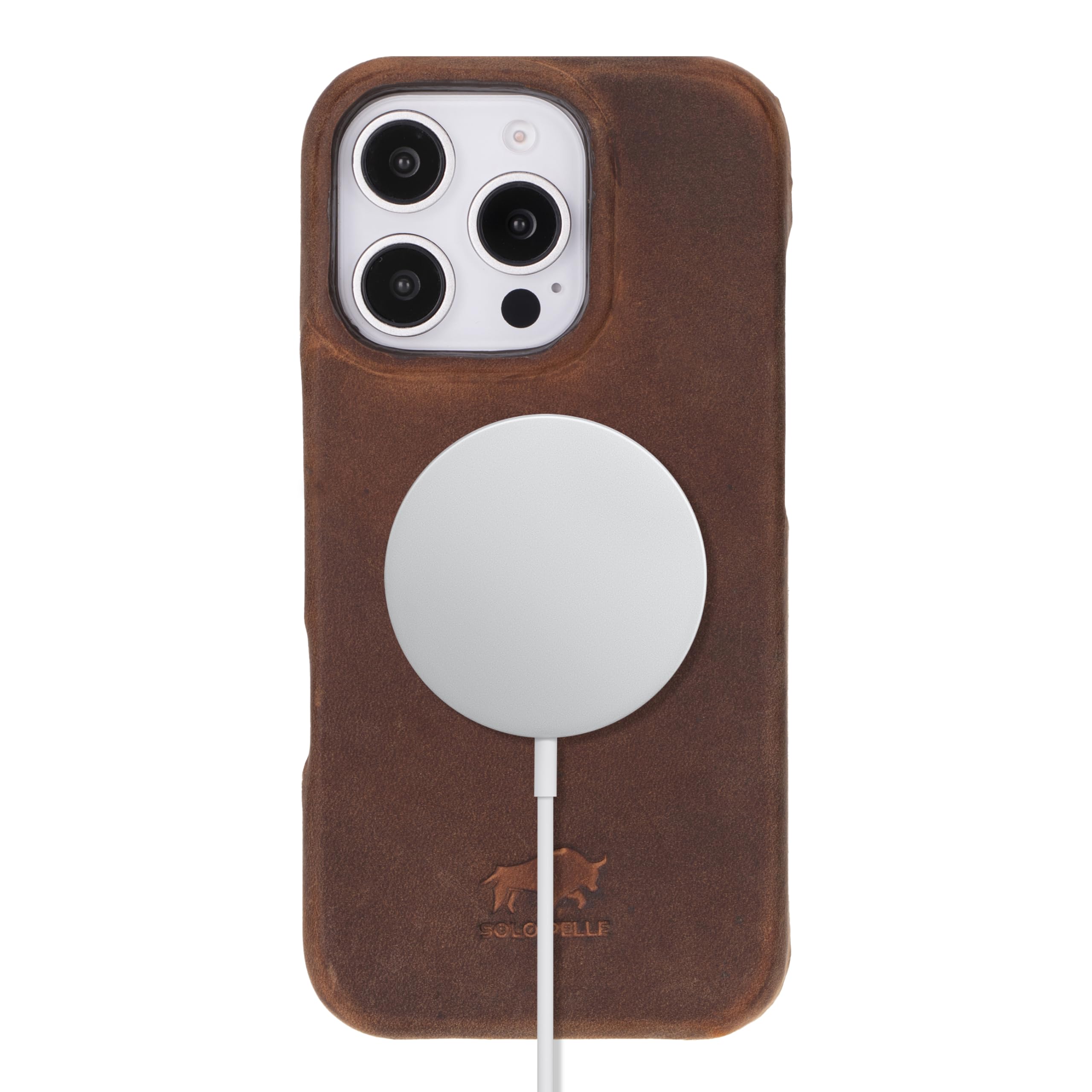 Solo Pelle Lederhülle kompatibel für iPhone 16 Pro in 6.3 Zoll abnehmbare Hülle (2in1) inkl. Kartenfächer geeignet für MagSafe Zubehör (Vintage Braun)